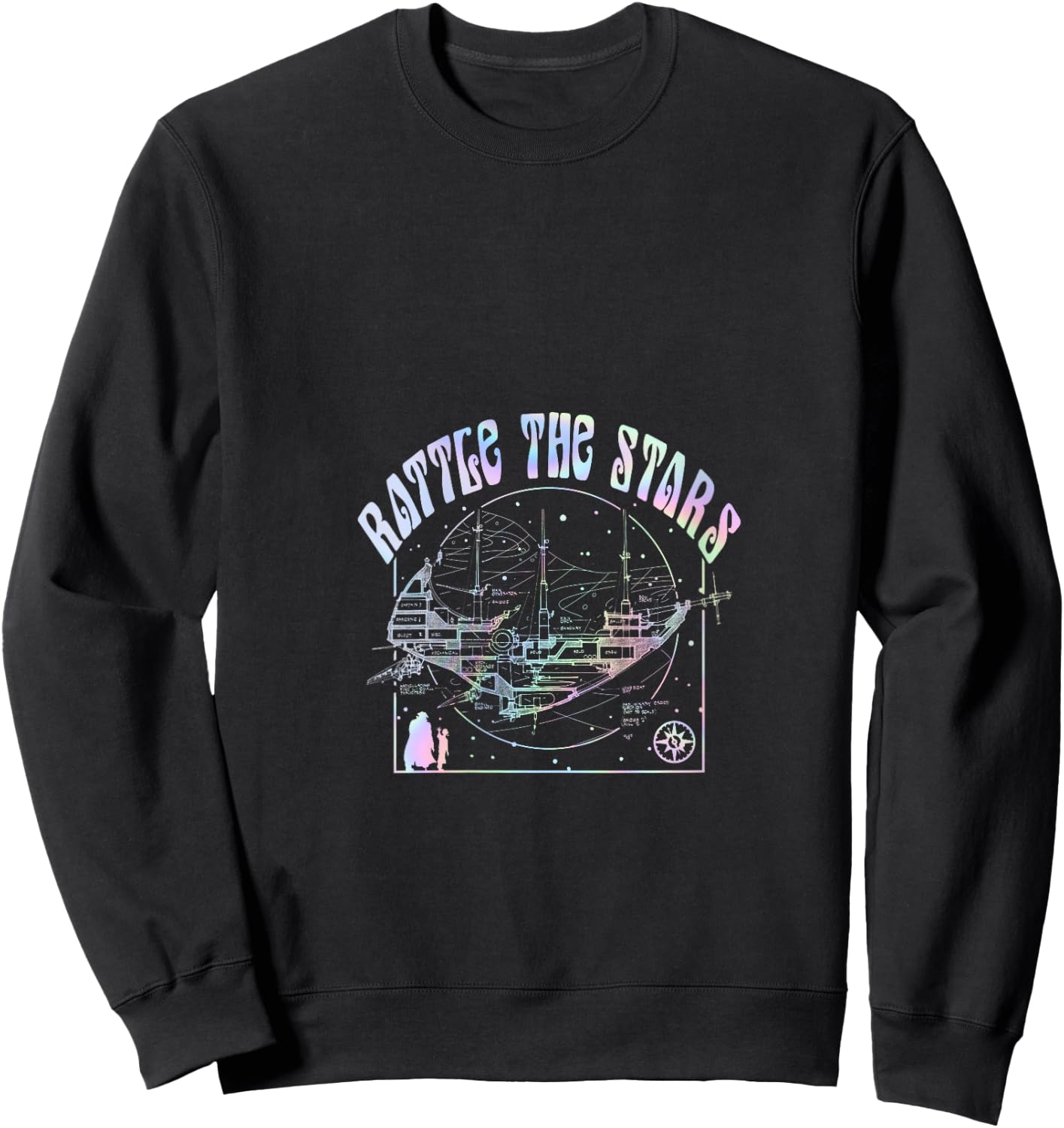 Disney Treasure Planet Vintage Rattle The Stars Rainbow Neon V-Neck Sweatshirt - Sweatshirt | Black