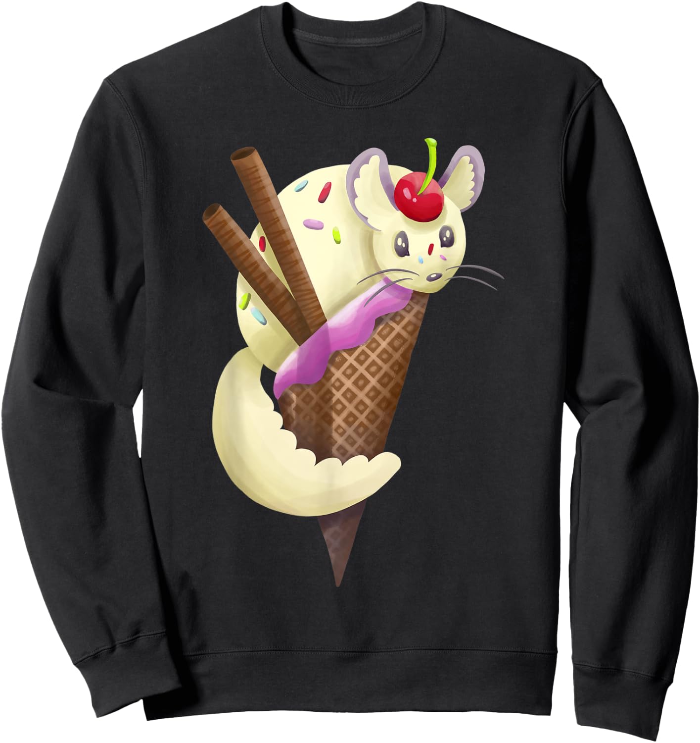 Punny Cute Vanilla Chinchilla Ice Cream Sundae Sweatshirt - Sweatshirt | Black