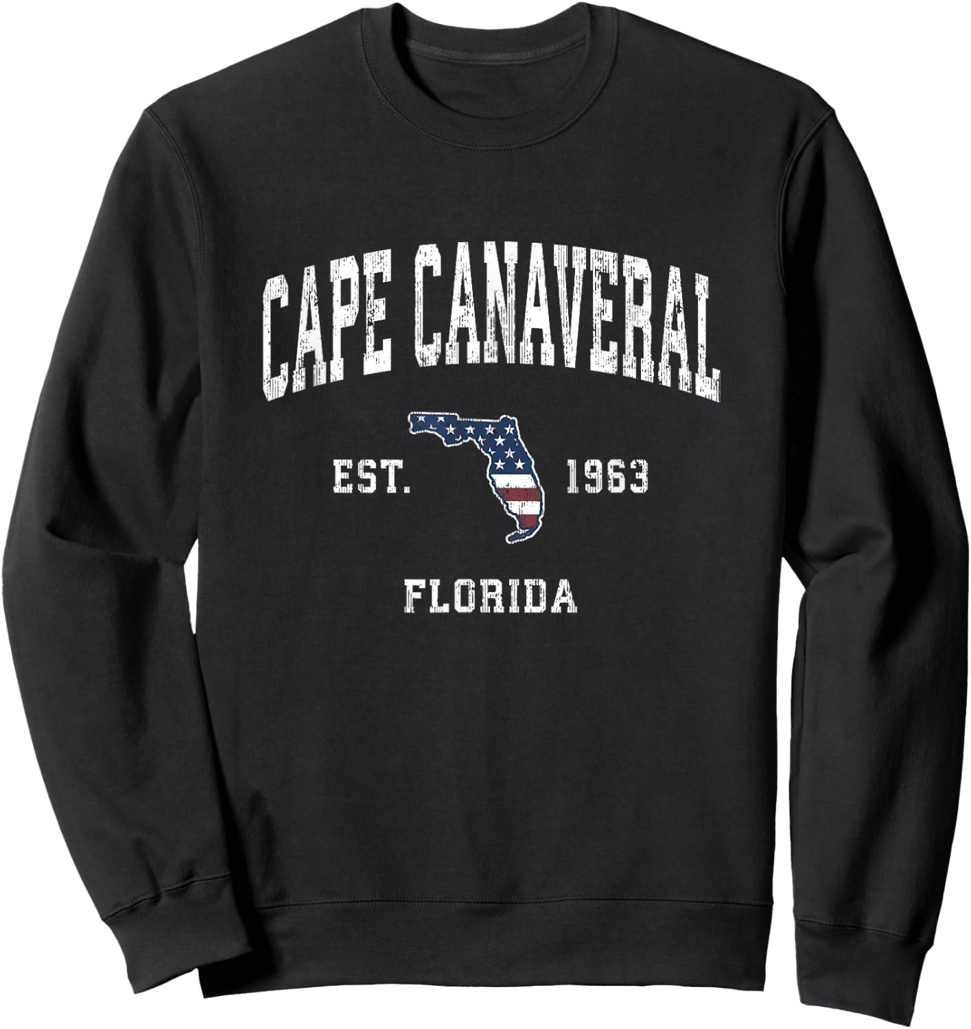 Cape Canaveral Florida FL Vintage American Flag Design Kids Men Sweatshirt - Sweatshirt | Black