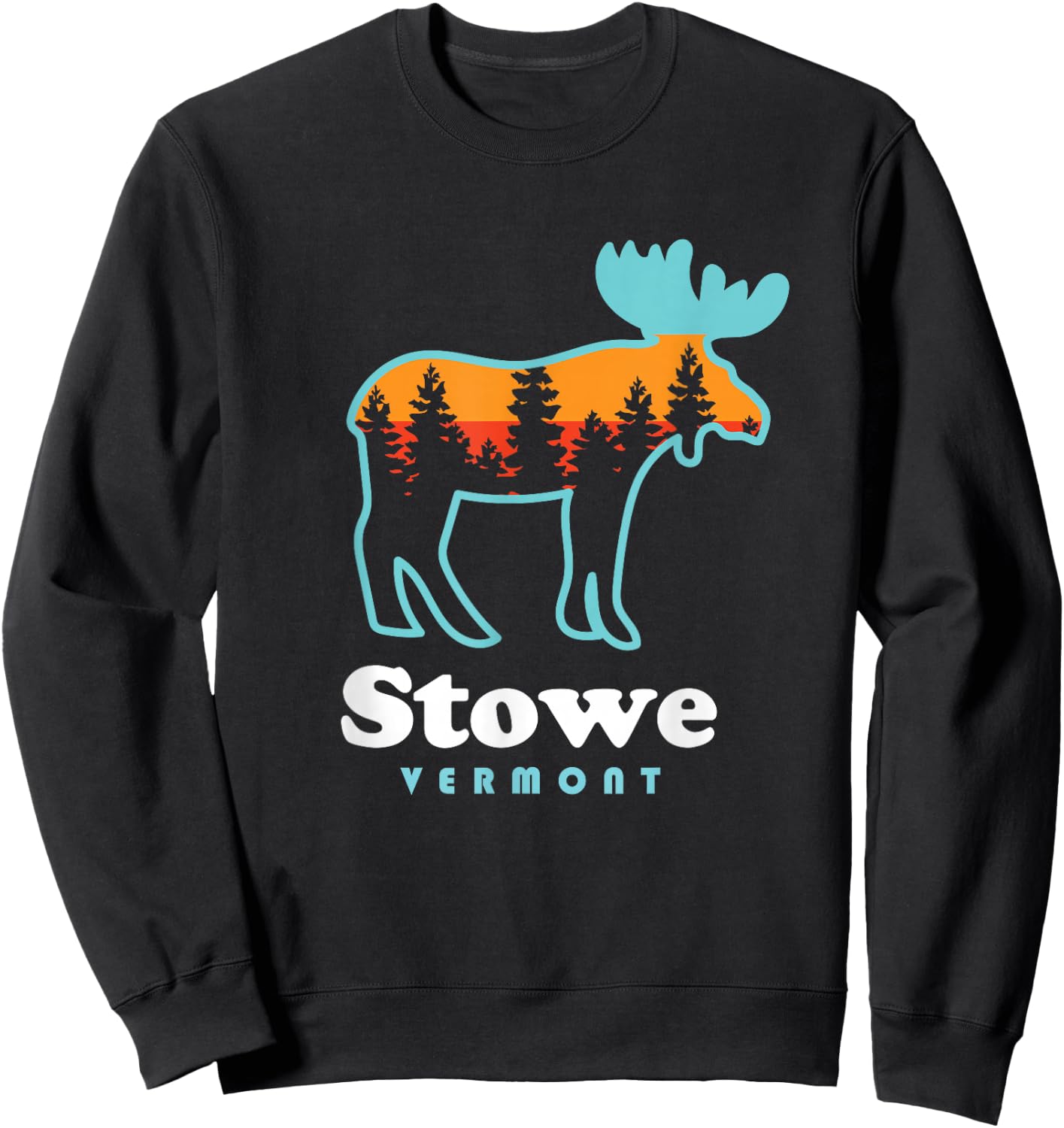 Stowe Vermont Skiing Mountains Stowe VT Moose Sweatshirt - Sweatshirt | Black