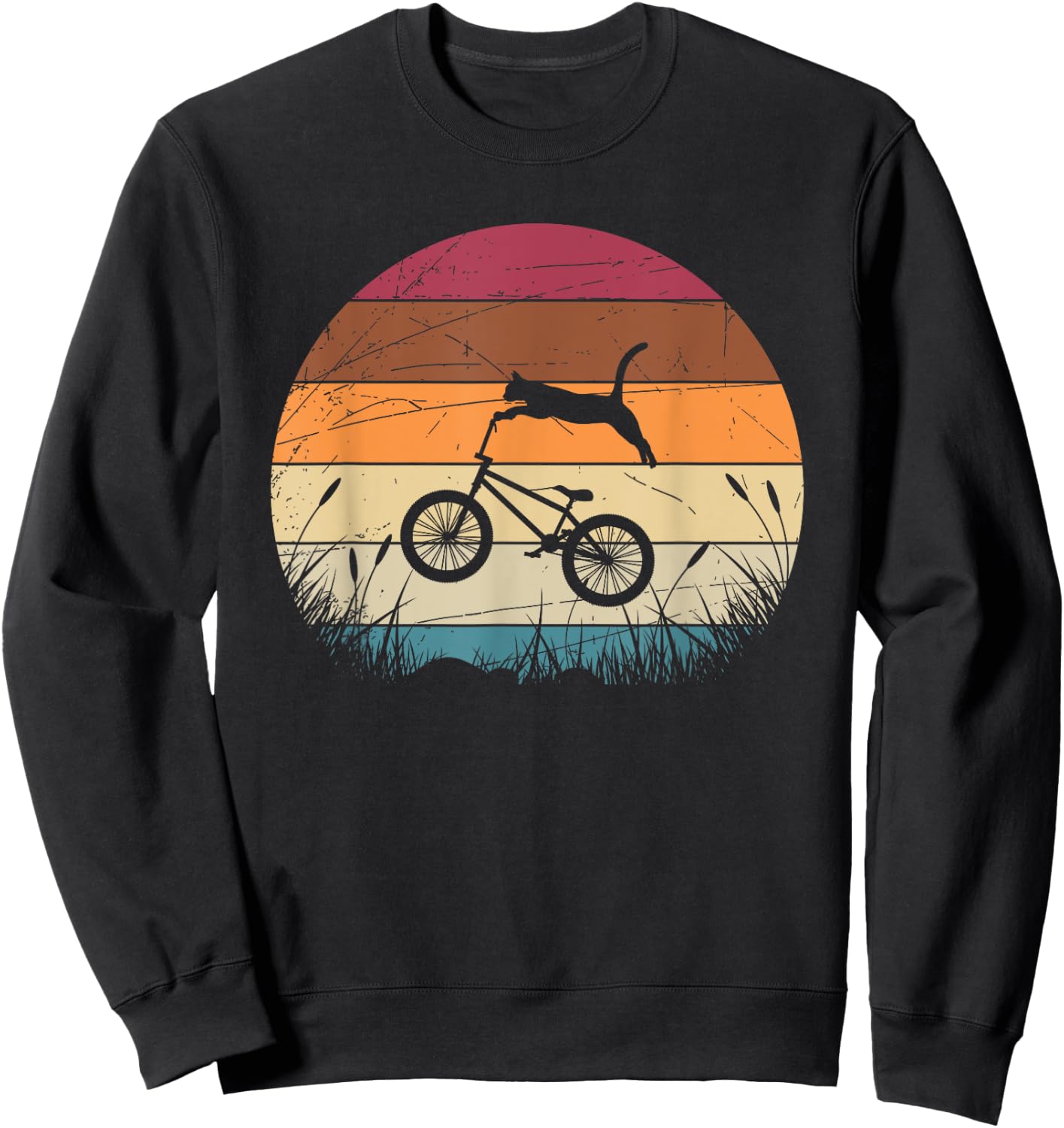 Funny Biker Cat Animal BMX Cyclist Gift Retro Bicycle Sweatshirt - Sweatshirt | Black