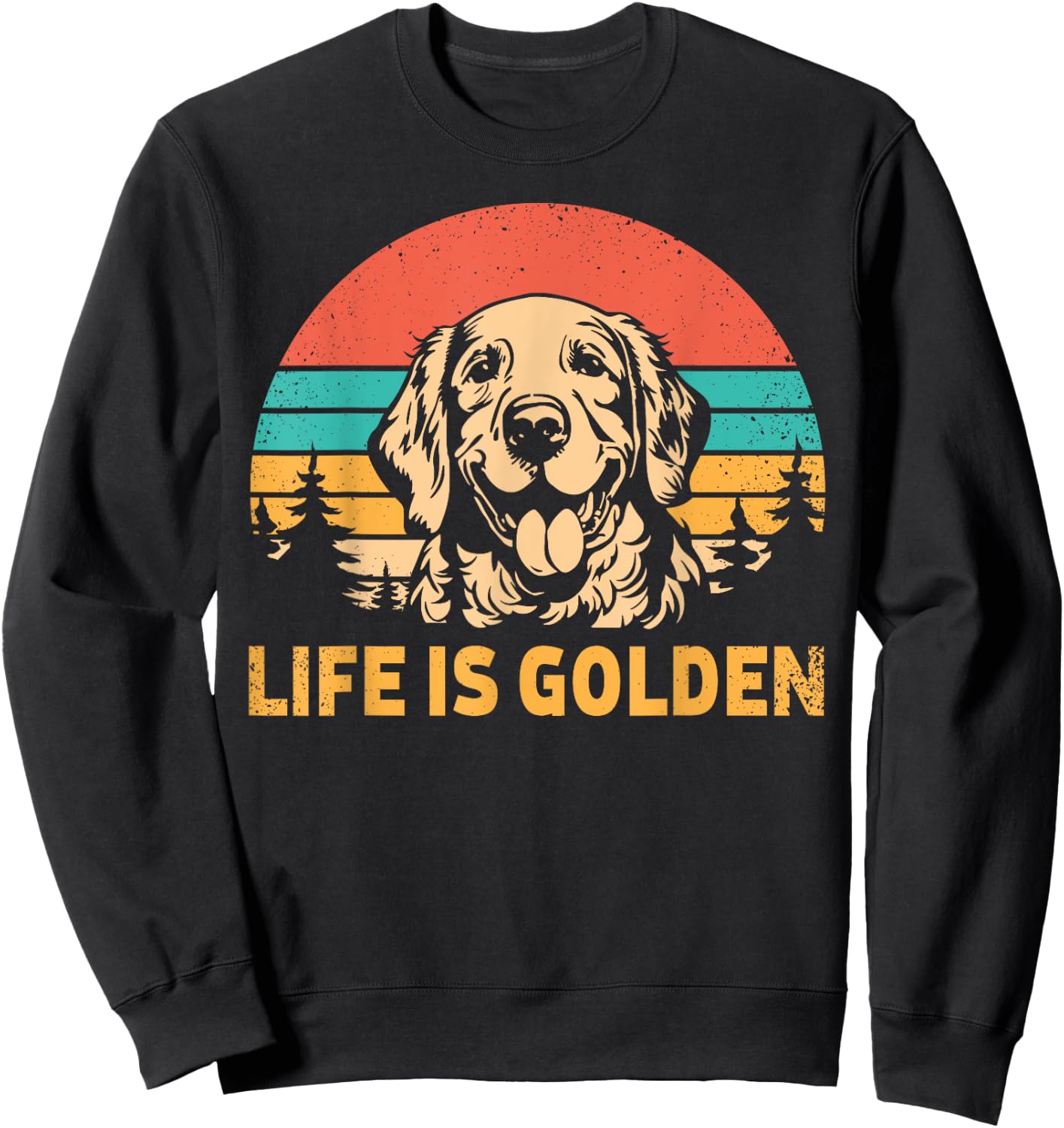 Golden Retriever Dog Retro Vintage Life Is Golden Women Girls Kids Sweatshirt - Sweatshirt | Black