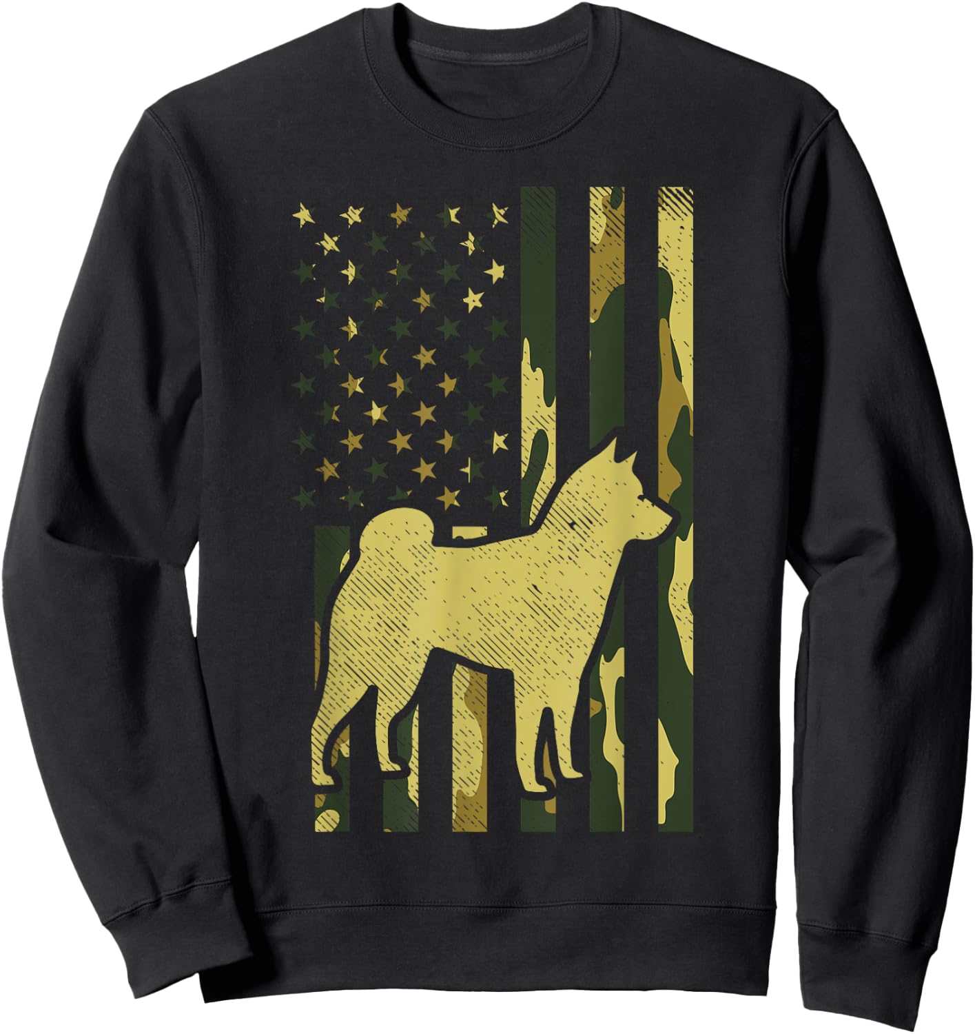 Camo US Flag Shiba Inu Akita Pet Japanese Dog Patriotic Gift Sweatshirt - Sweatshirt | Black