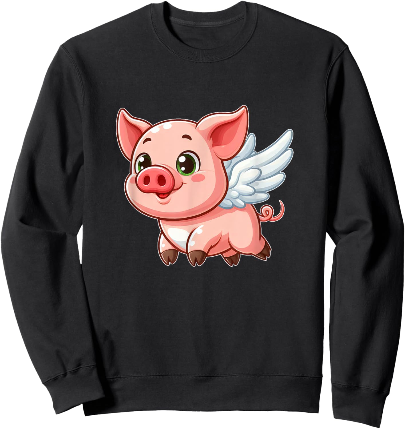 Cute Cartoon Pig Angel with Wings Halo Farmer Sweatshirt - Sweatshirt | Black