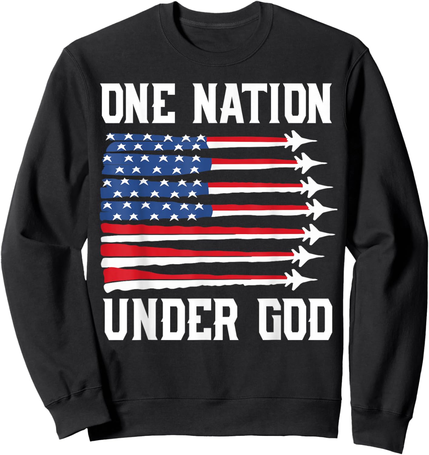 Boy 4th July One Nation Under God USA Fighter Jet Patriotic Sweatshirt - Sweatshirt | Black