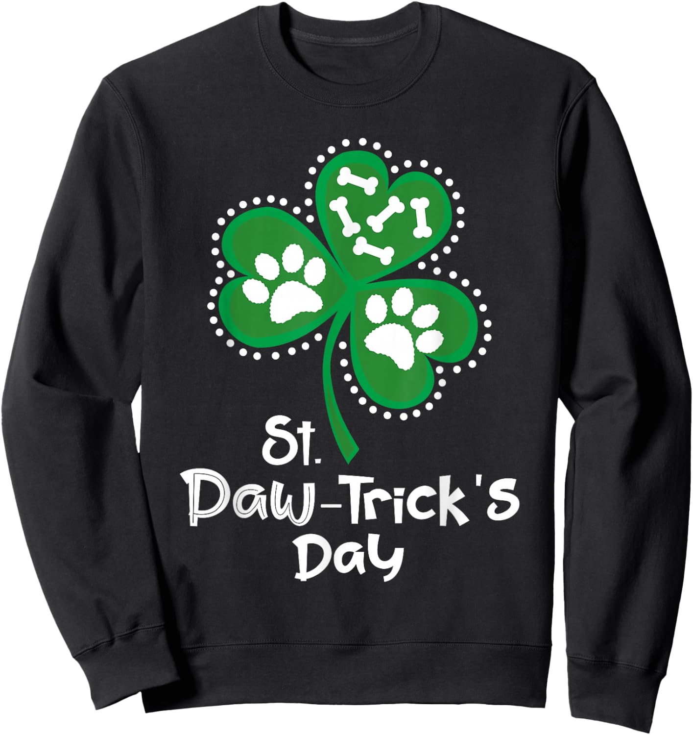 St Patrick's Day Gifts for Dog Lovers Paw Print Dog Owner Jersey Sweatshirt - Sweatshirt | Black