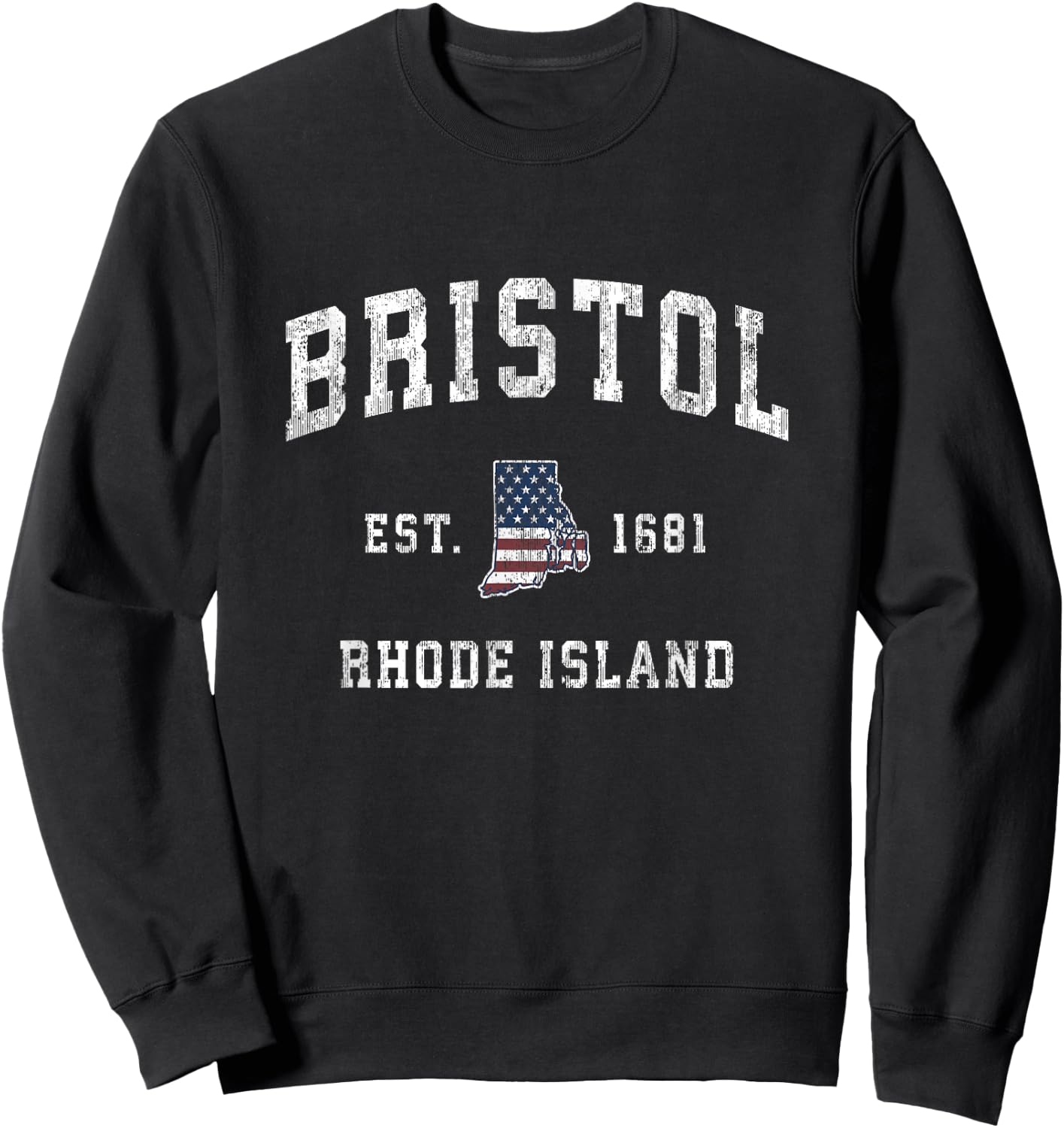 Bristol Rhode Island RI Vintage American Flag Sports Design Sweatshirt - Sweatshirt | Black