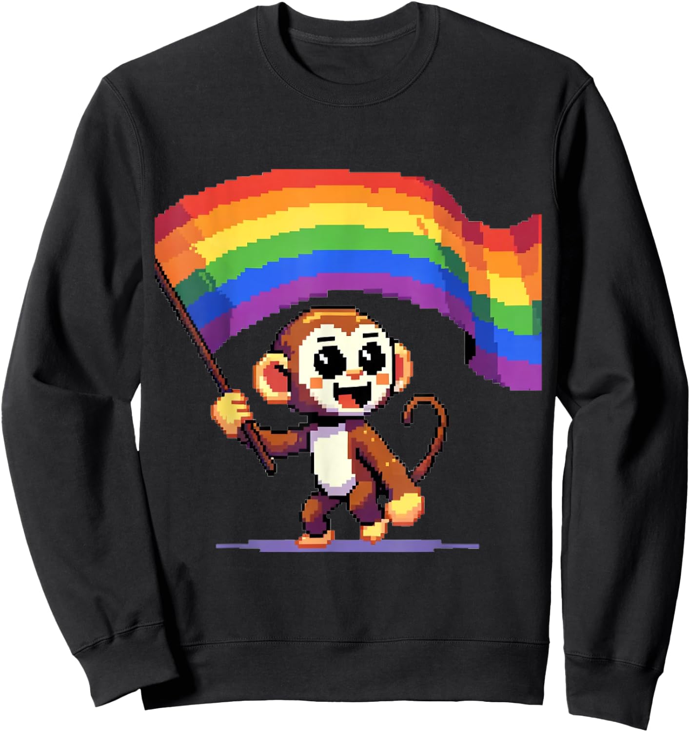 Pixel Monkey Rainbow Lesbian Gay CSD Pride Party Queer LGBT Sweatshirt - Sweatshirt | Black