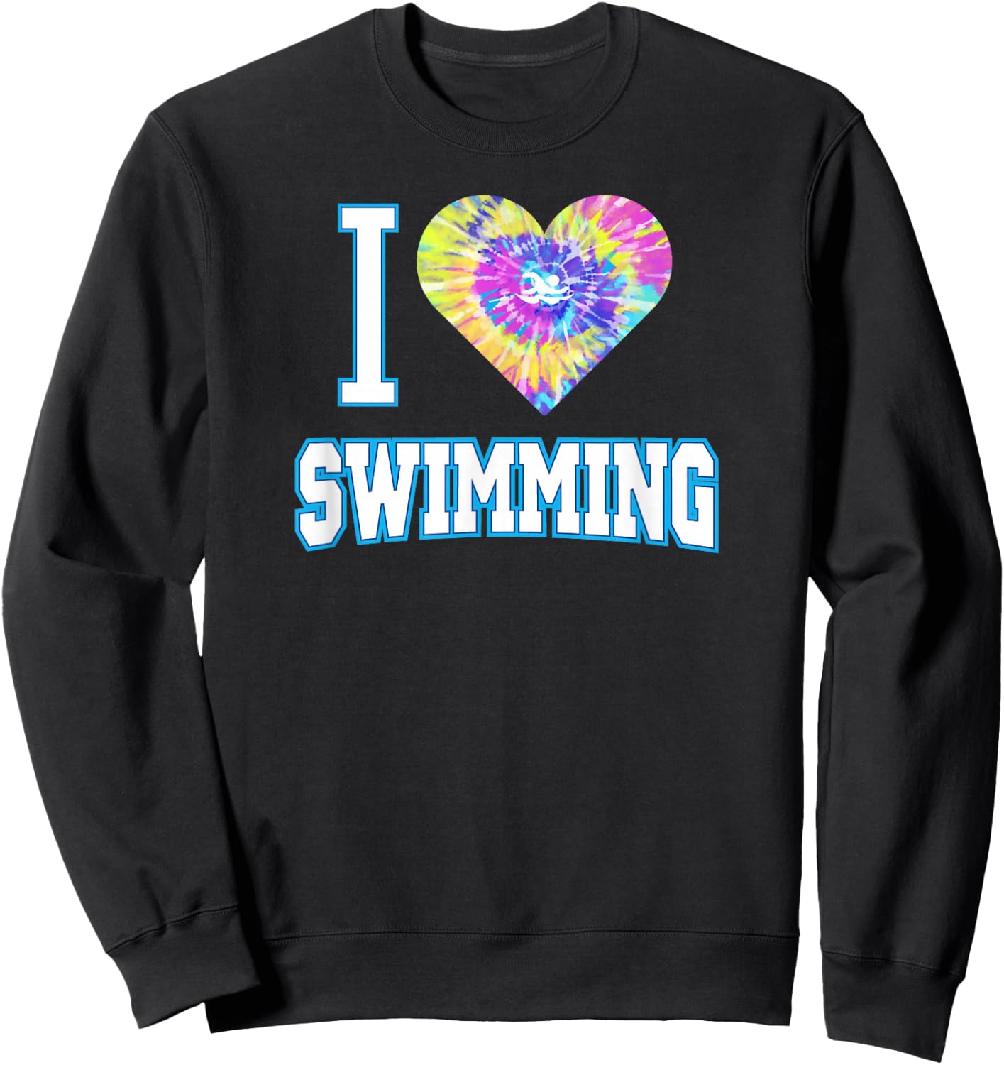 I Love Swimming Tie Dye Heart Sweatshirt - Sweatshirt | Black
