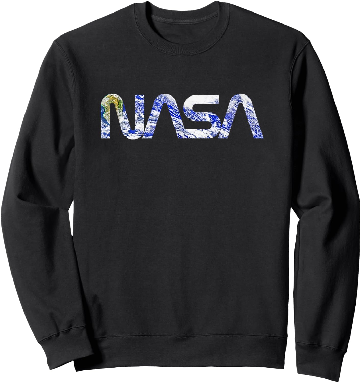 NASA Earth Photo Filled Worm Logo Space Science Sweatshirt - Sweatshirt | Black
