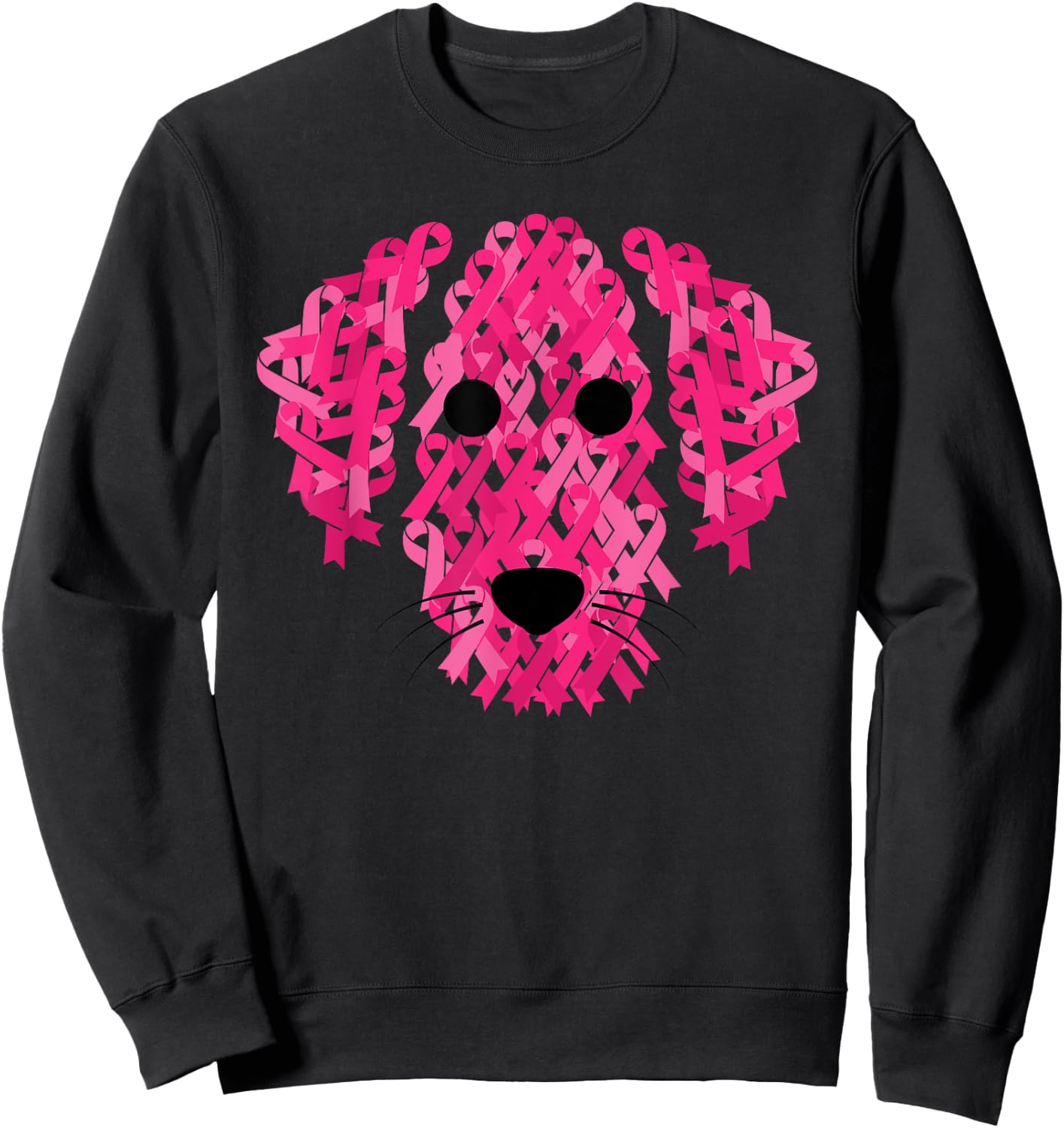 Pink Ribbon Dog Inspirational Breast Cancer Awareness Gift Sweatshirt - Sweatshirt | Black