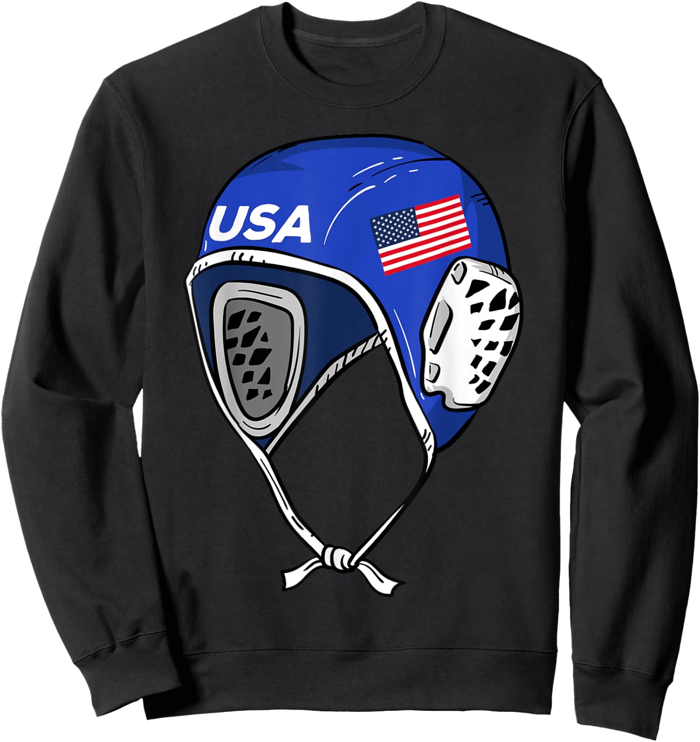 Water Polo Cap Patriotic Player American Flag Swimmer Fan Sweatshirt - Sweatshirt | Black