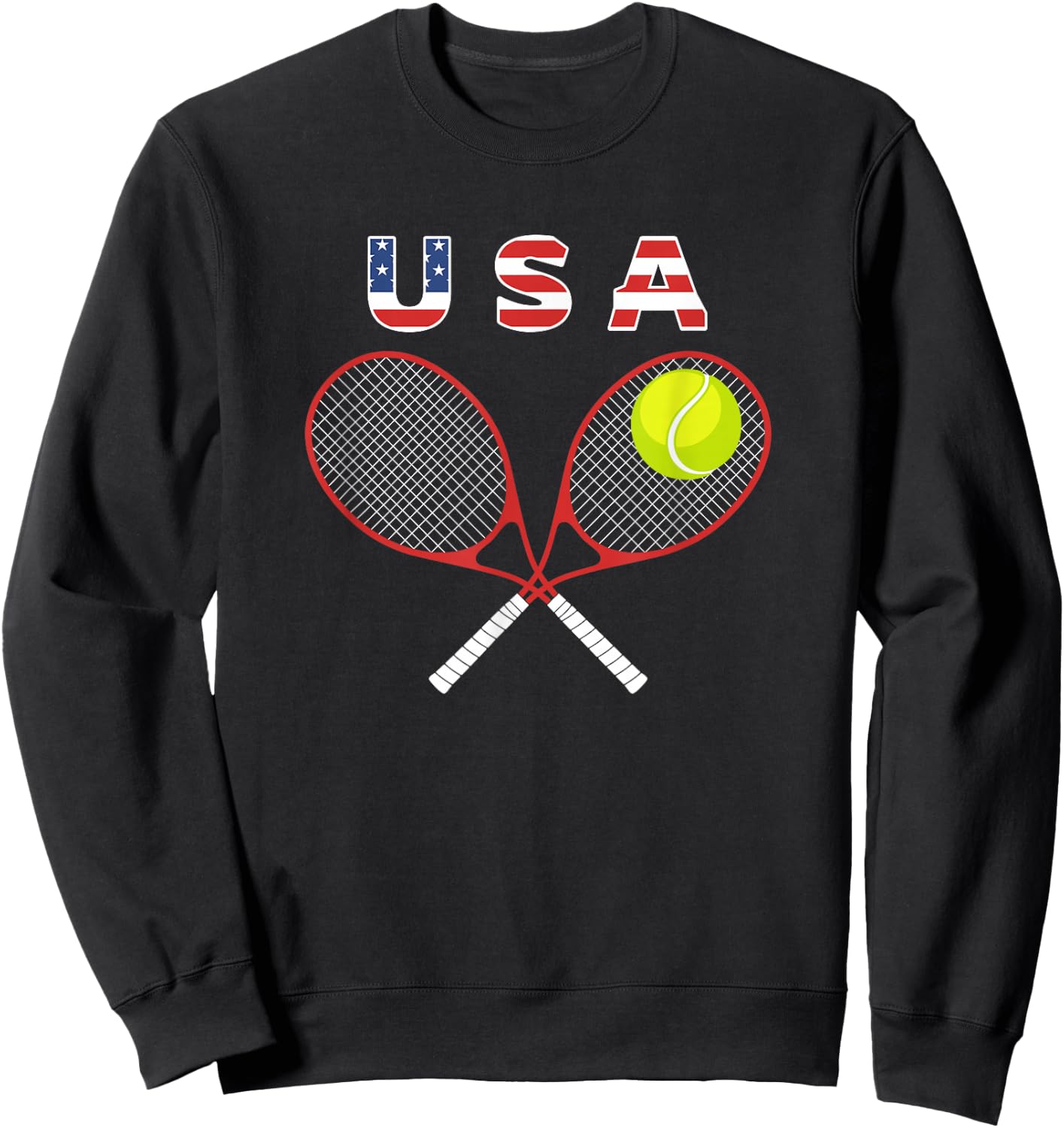 Tennis American Flag / USA Fans Support Racket Ball Sweatshirt - Sweatshirt | Black