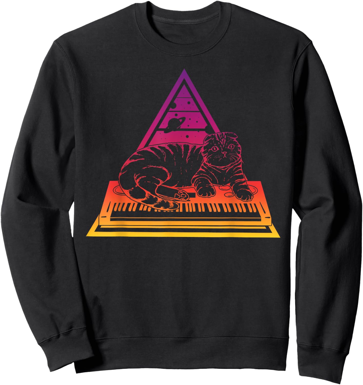 Techno Synth Analogue Cat Synthesiser Men Women Sweatshirt - Sweatshirt | Black