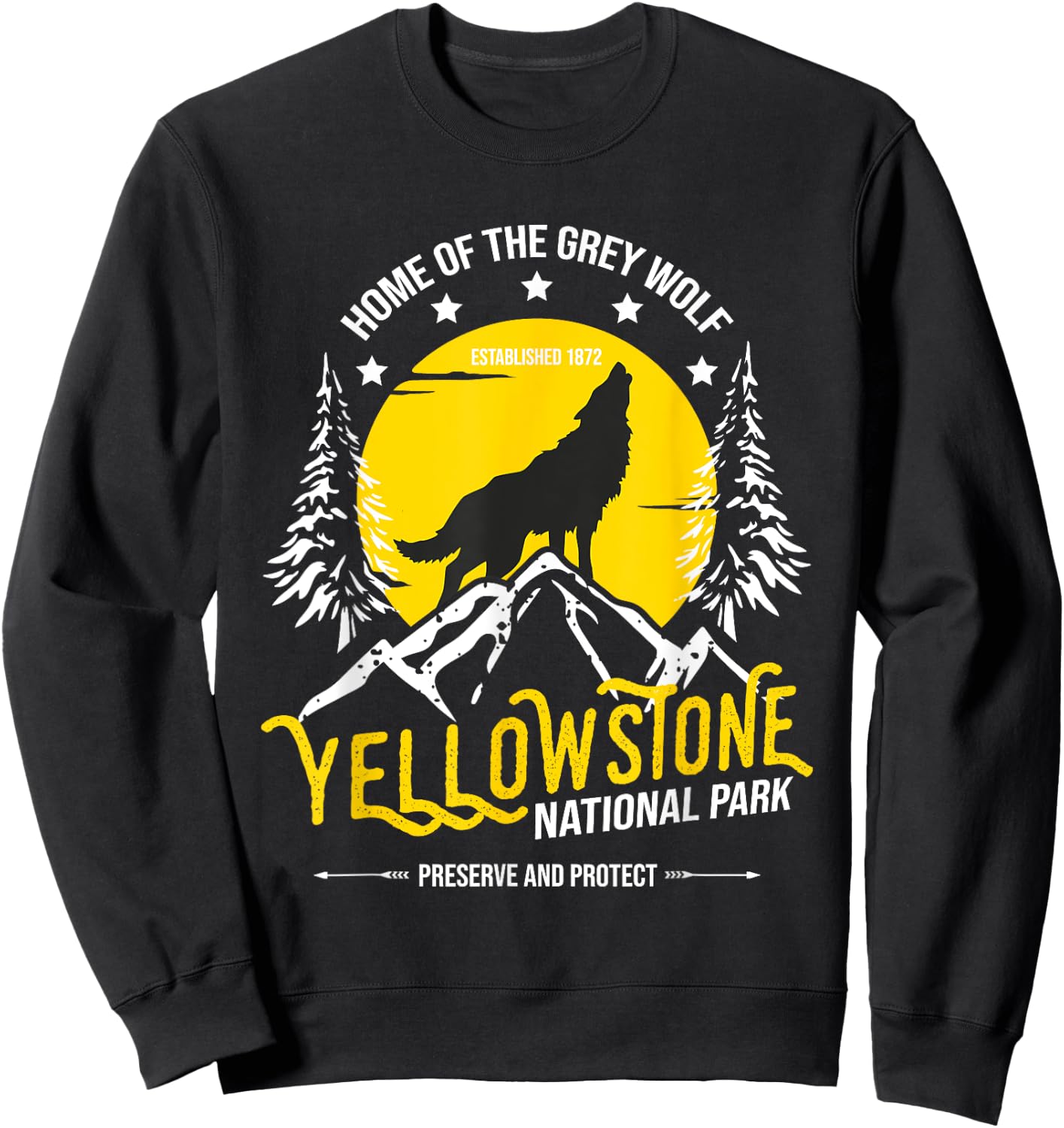 Yellowstone National Park Grey Wolf - Hiking & Camping Lover Sweatshirt - Sweatshirt | Black