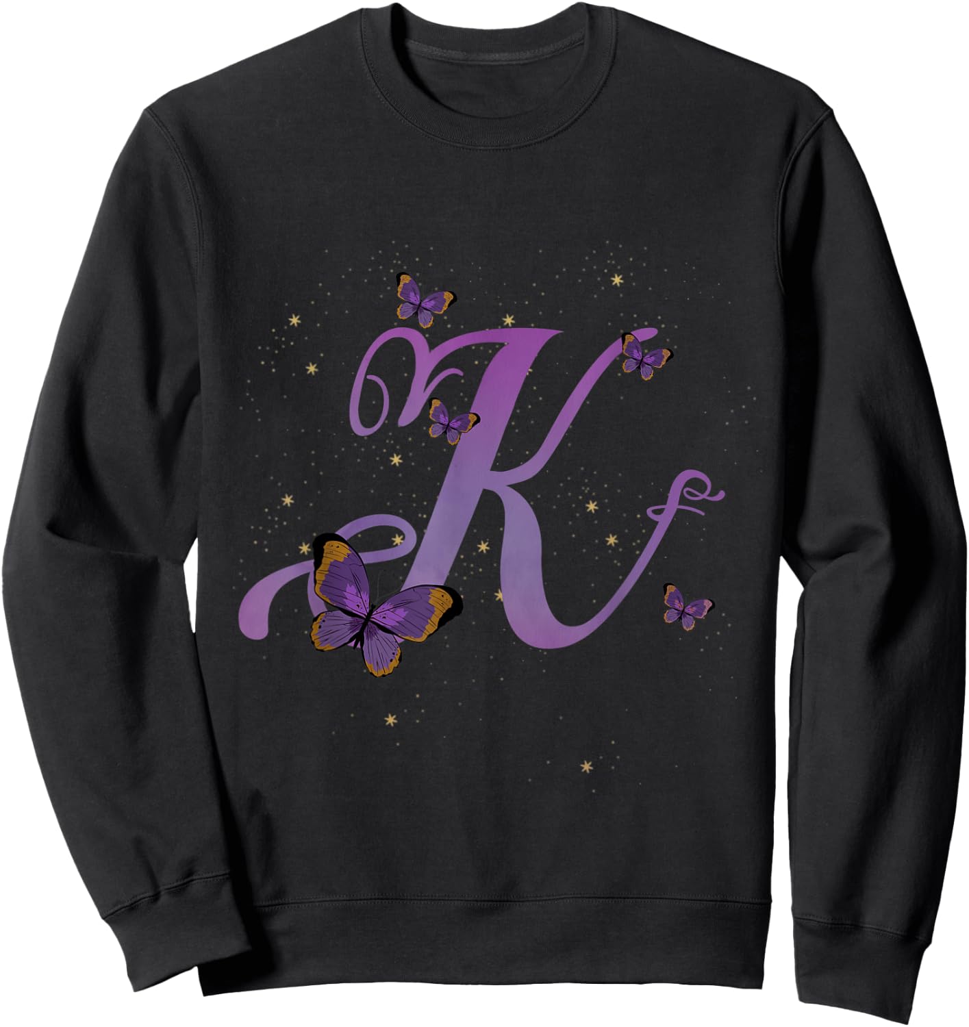Romantic Butterfly Initial Letter K Purple Monogram Sweatshirt - Sweatshirt | Black