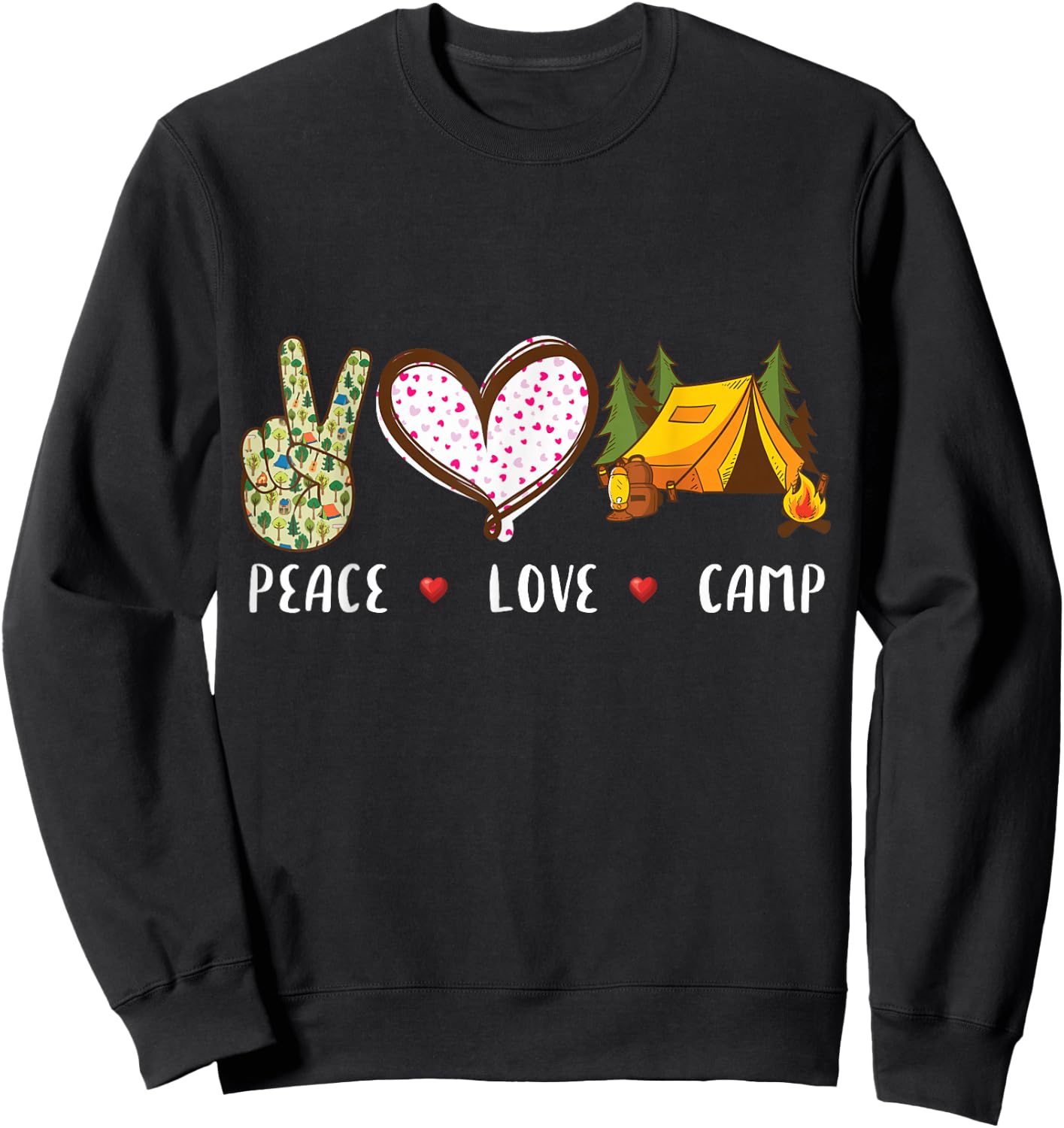 Peace love camp gift women kids camping campers Sweatshirt - Sweatshirt | Black