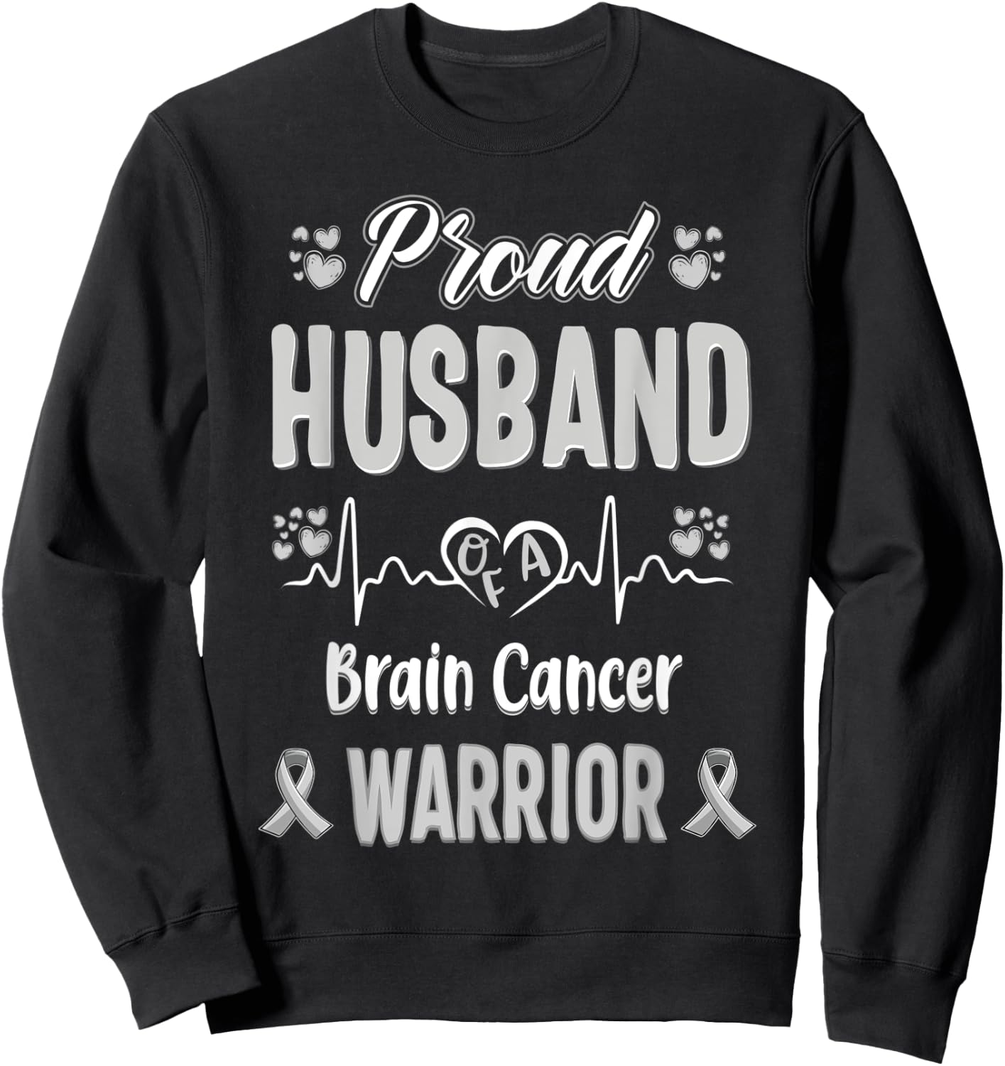 proud Husband Brain cancer warrior awareness ribbon Grey Sweatshirt - Sweatshirt | Black