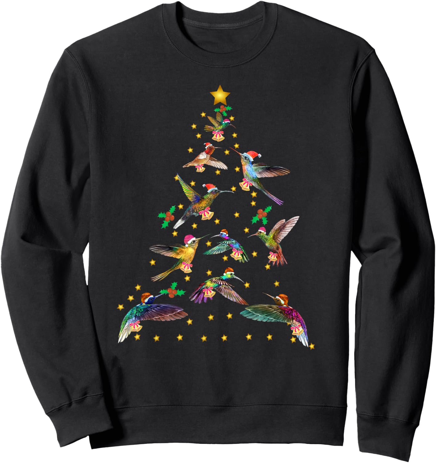 Watercolor Hummingbird Christmas Tree for Bird Lover Sweatshirt - Sweatshirt | Black