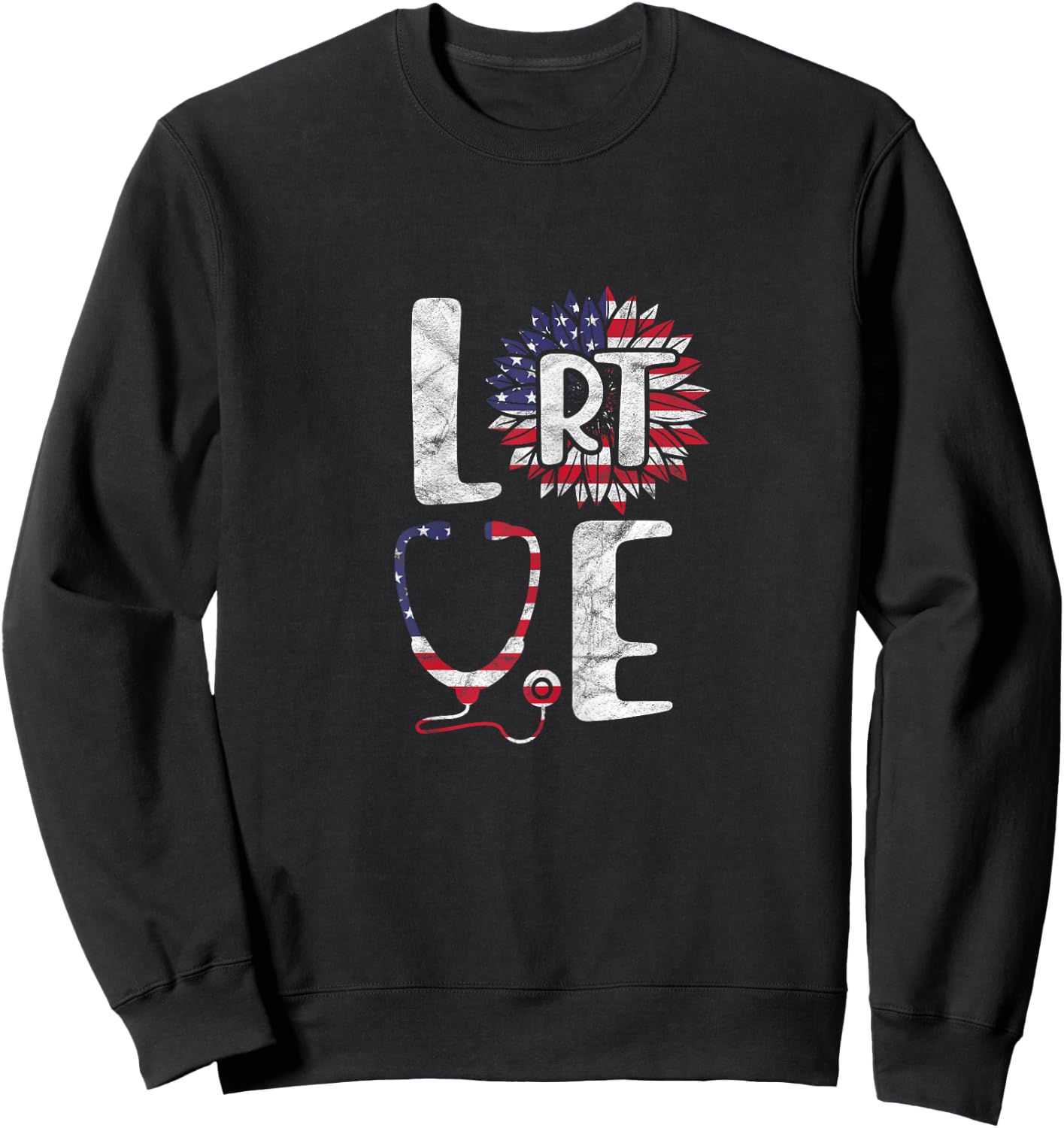 Love RT Respiratory Therapist 4th of July Patriotic Nurse Women Sweatshirt - Sweatshirt | Black