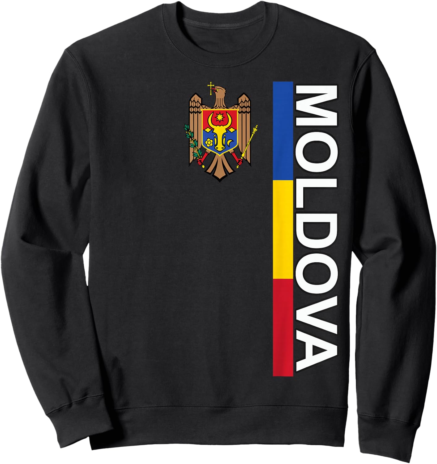 Moldovan Flag Left with Moldova Emblem Sweatshirt - Sweatshirt | Black