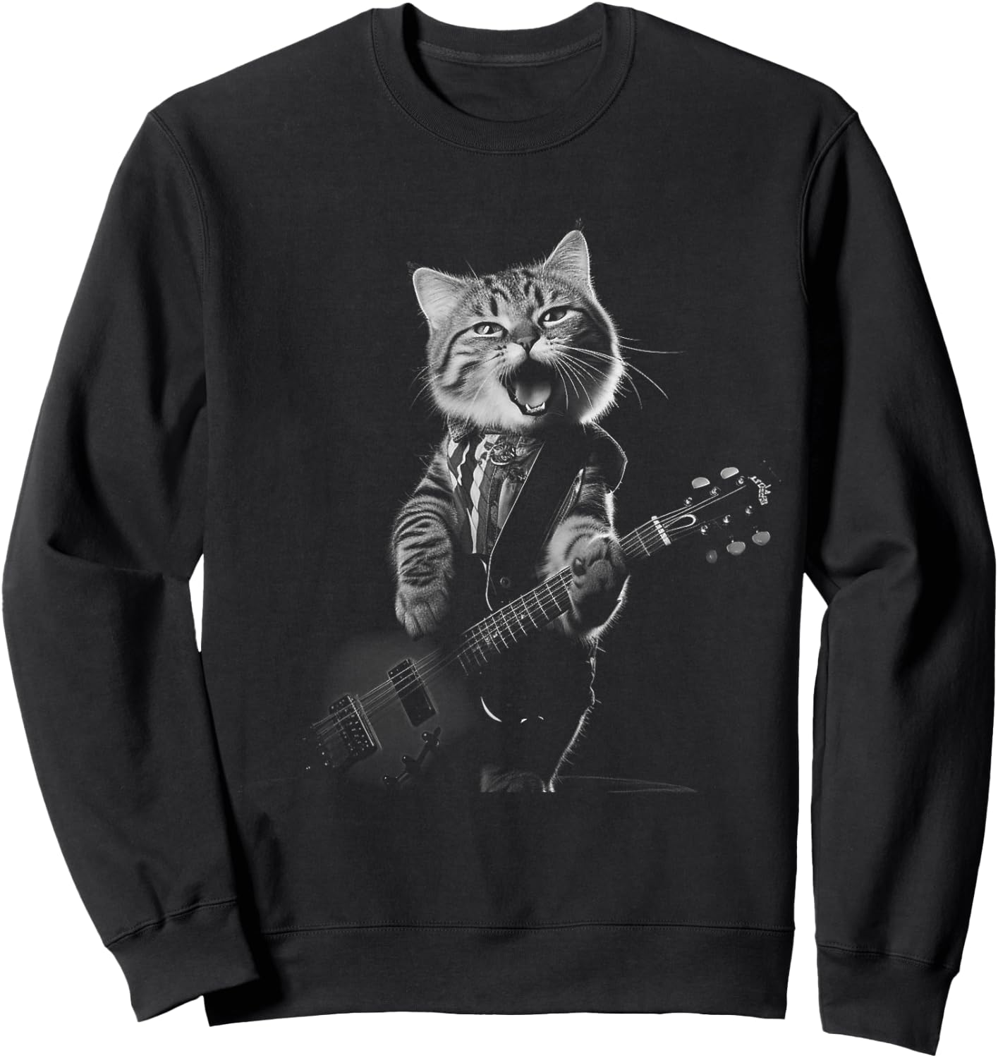 Funny cat musician men women kids music cat playing guitar Sweatshirt - Sweatshirt | Black