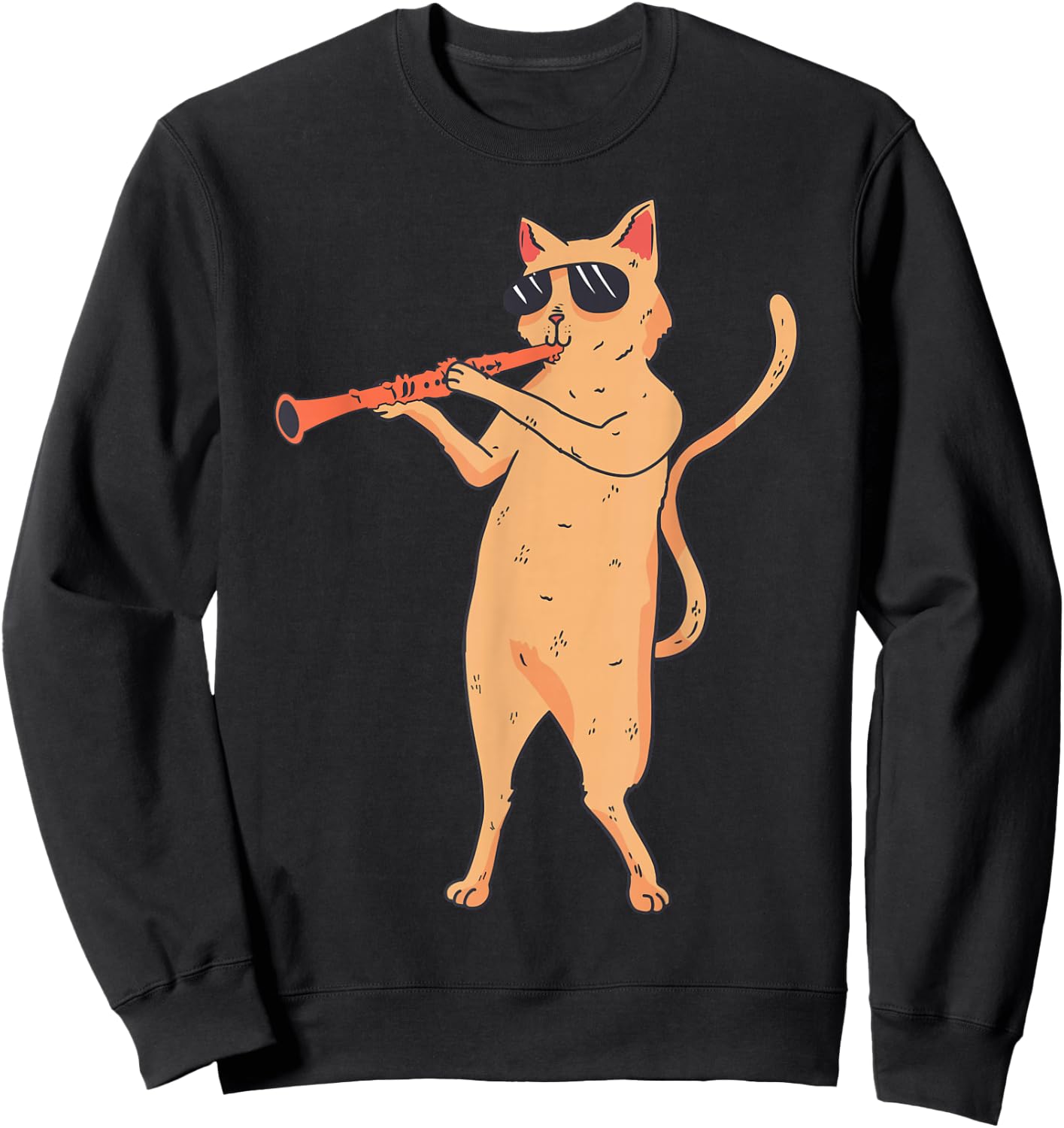 Cat Playing The Clarinet Gift kitty lover Sweatshirt - Sweatshirt | Black