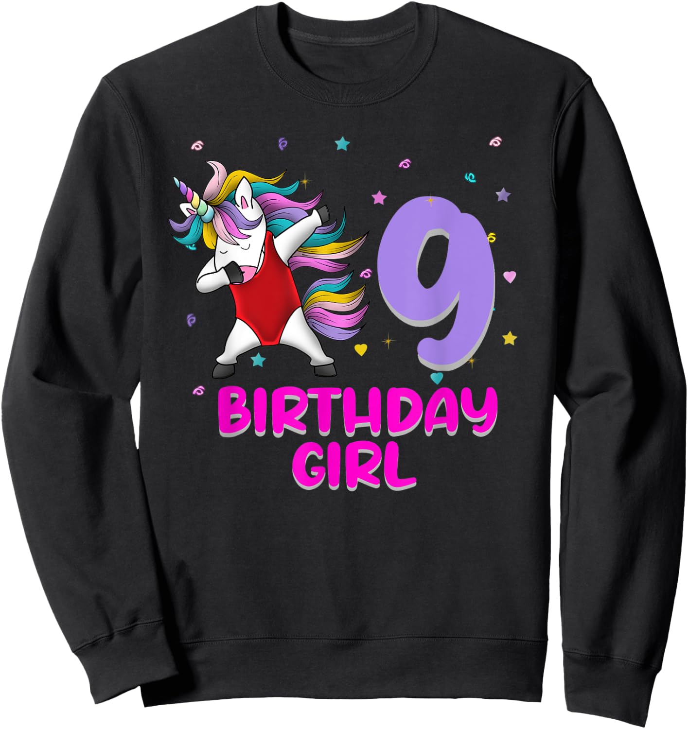 Unicorn Swimsuit 9th Birthday Girl Love Funny 9 Years Old Sweatshirt - Sweatshirt | Black