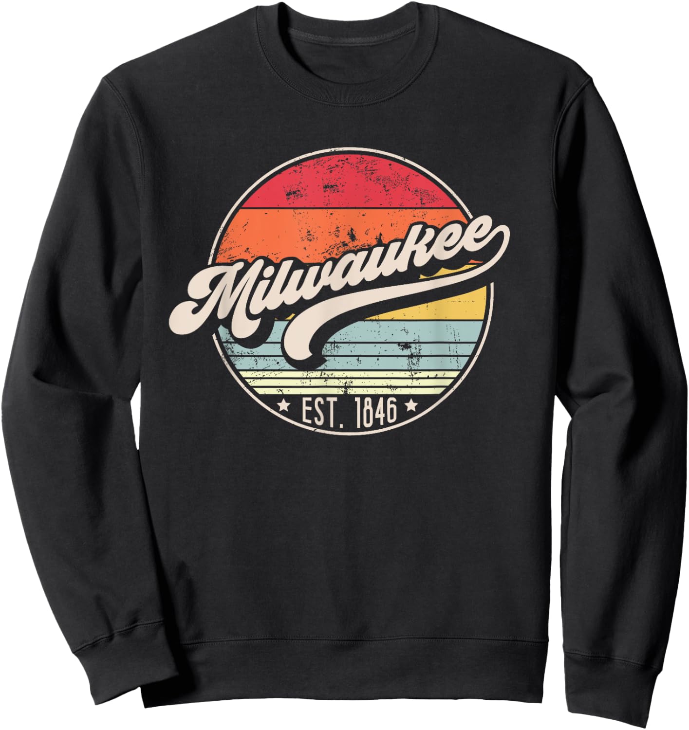 Retro Milwaukee WI Home City 70s Style Sunset Gift Sweatshirt - Sweatshirt | Black