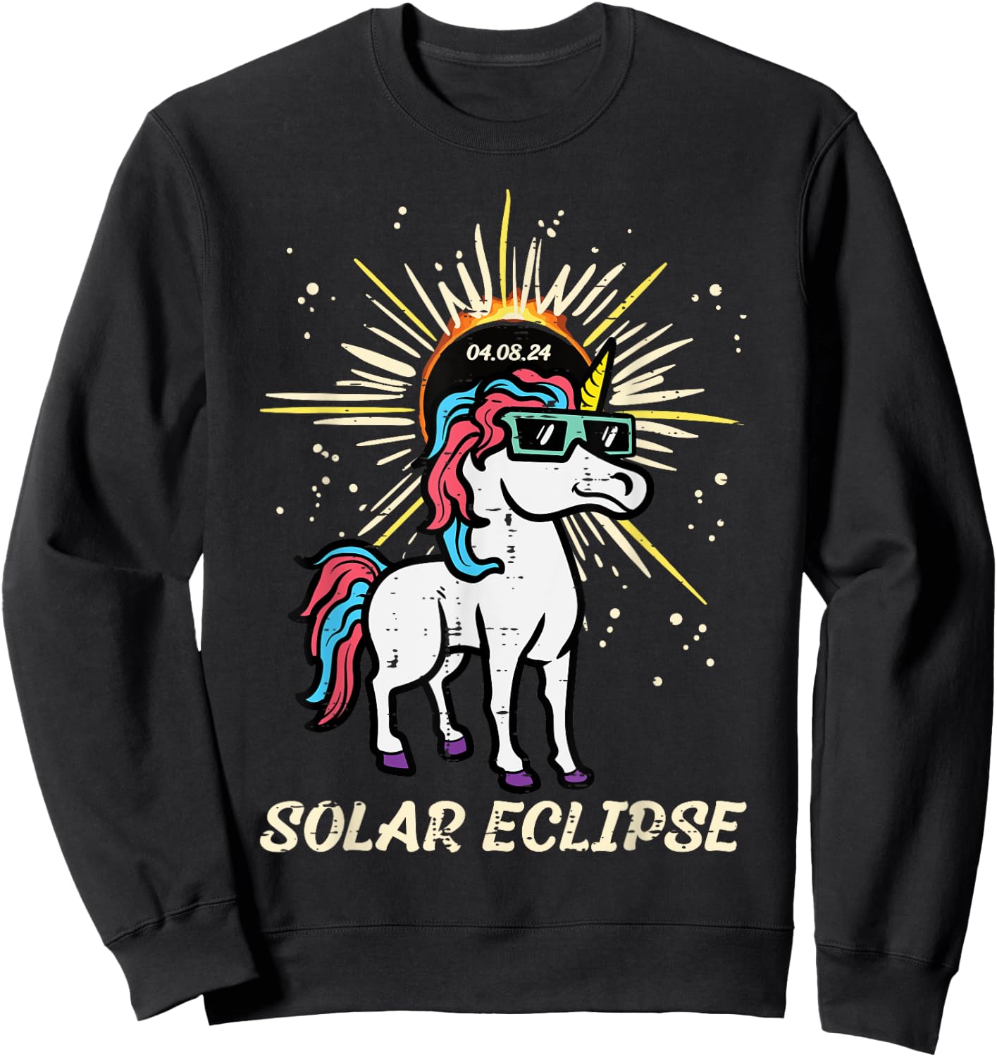 Unicorn Solar Eclipse 2024 Totality April 8 Women Men Kids Sweatshirt - Sweatshirt | Black