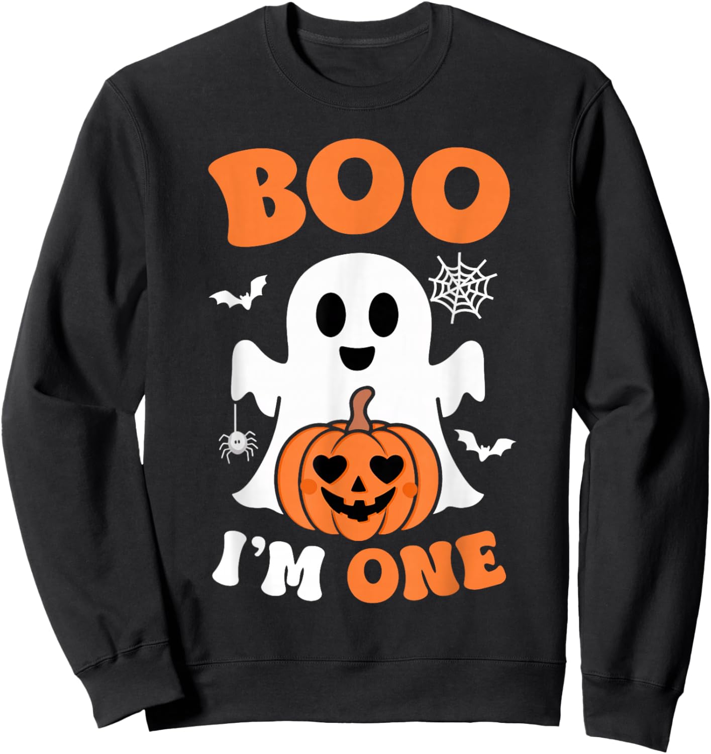 Ghost Boo I'm One Year 1st Birthday Boys Halloween Groovy Sweatshirt - Sweatshirt | Black