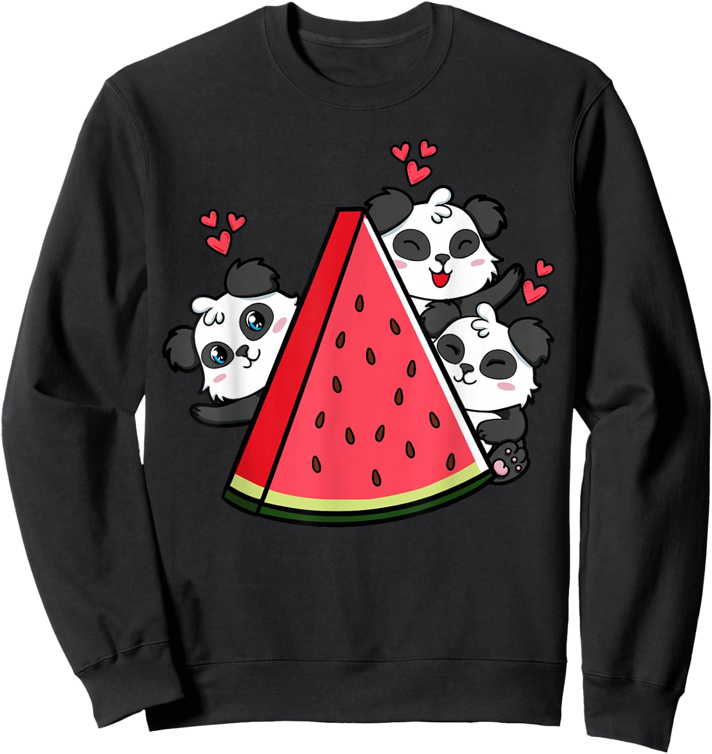 Panda Bear Watermelon Lover Summer Fruit Slice Sweatshirt - Sweatshirt | Black