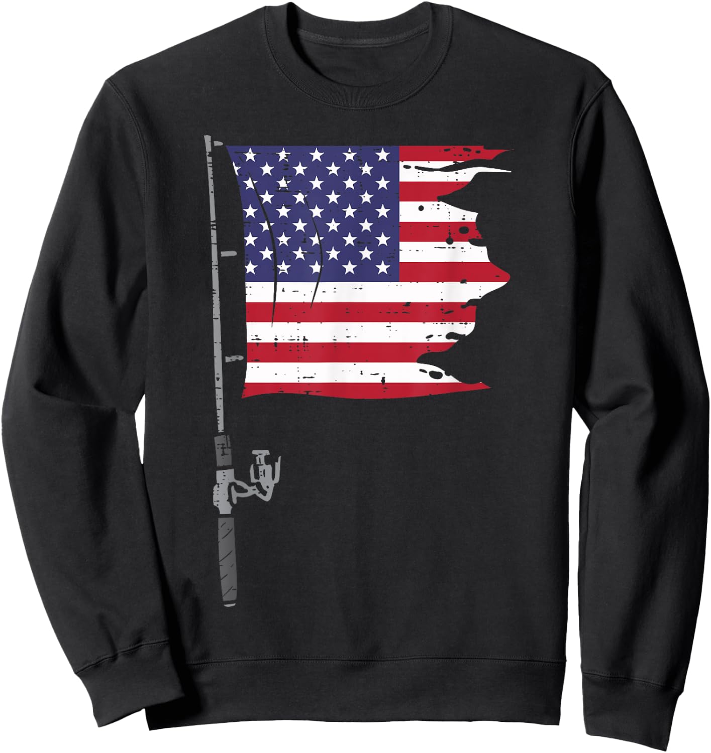 Fishing Rod American Flag Fish 4th Of July Patriot Men Dad Sweatshirt - Sweatshirt | Black