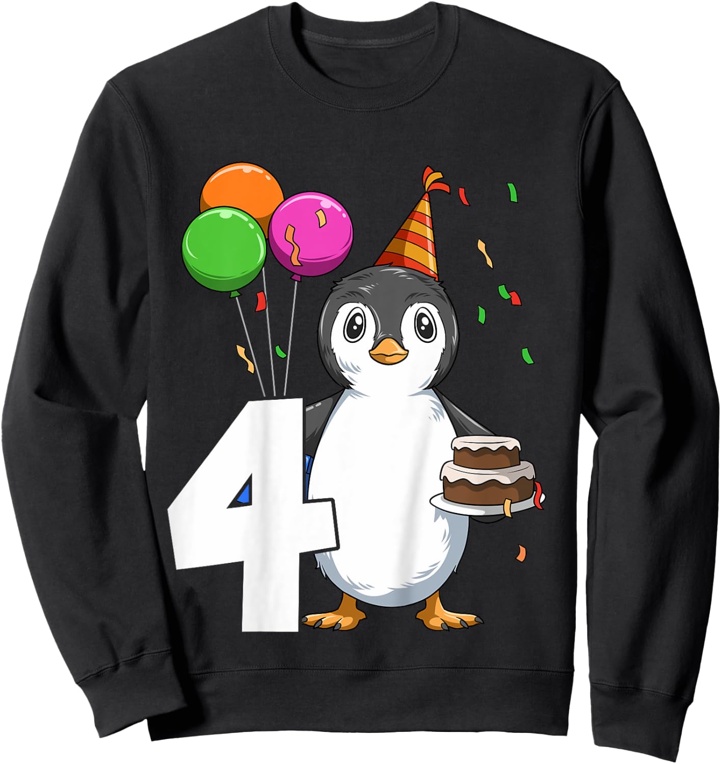 Penguin Birthday 4 Penguin 4th Birthday Outfit Penguin Party Sweatshirt - Sweatshirt | Black