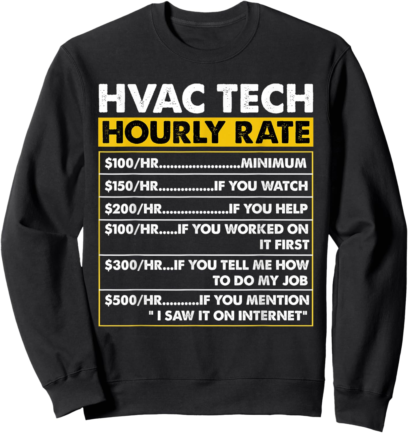 HVAC Tech Tools Funny Vintage HVAC Technician Hourly Rate Sweatshirt - Sweatshirt | Black
