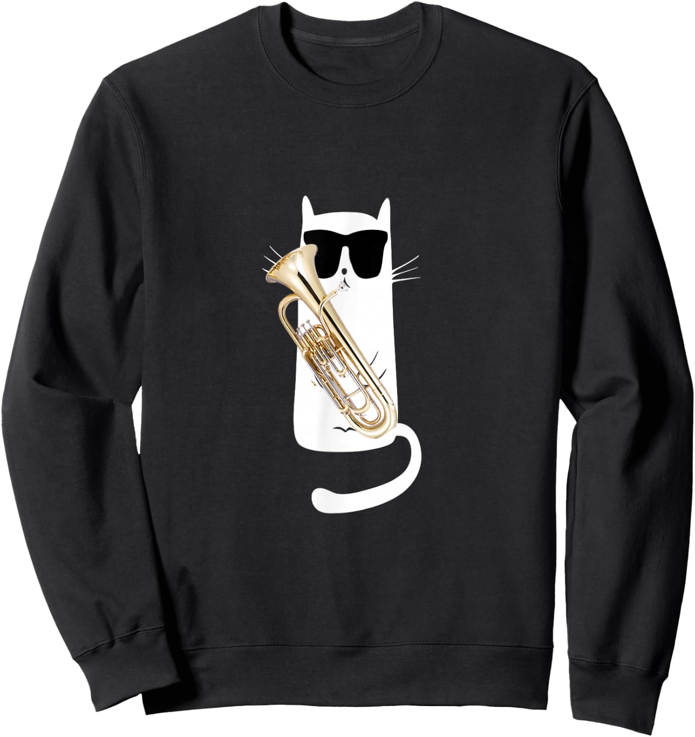 Funny Cat Wearing Sunglasses Playing Tuba Sweatshirt - Sweatshirt | Black