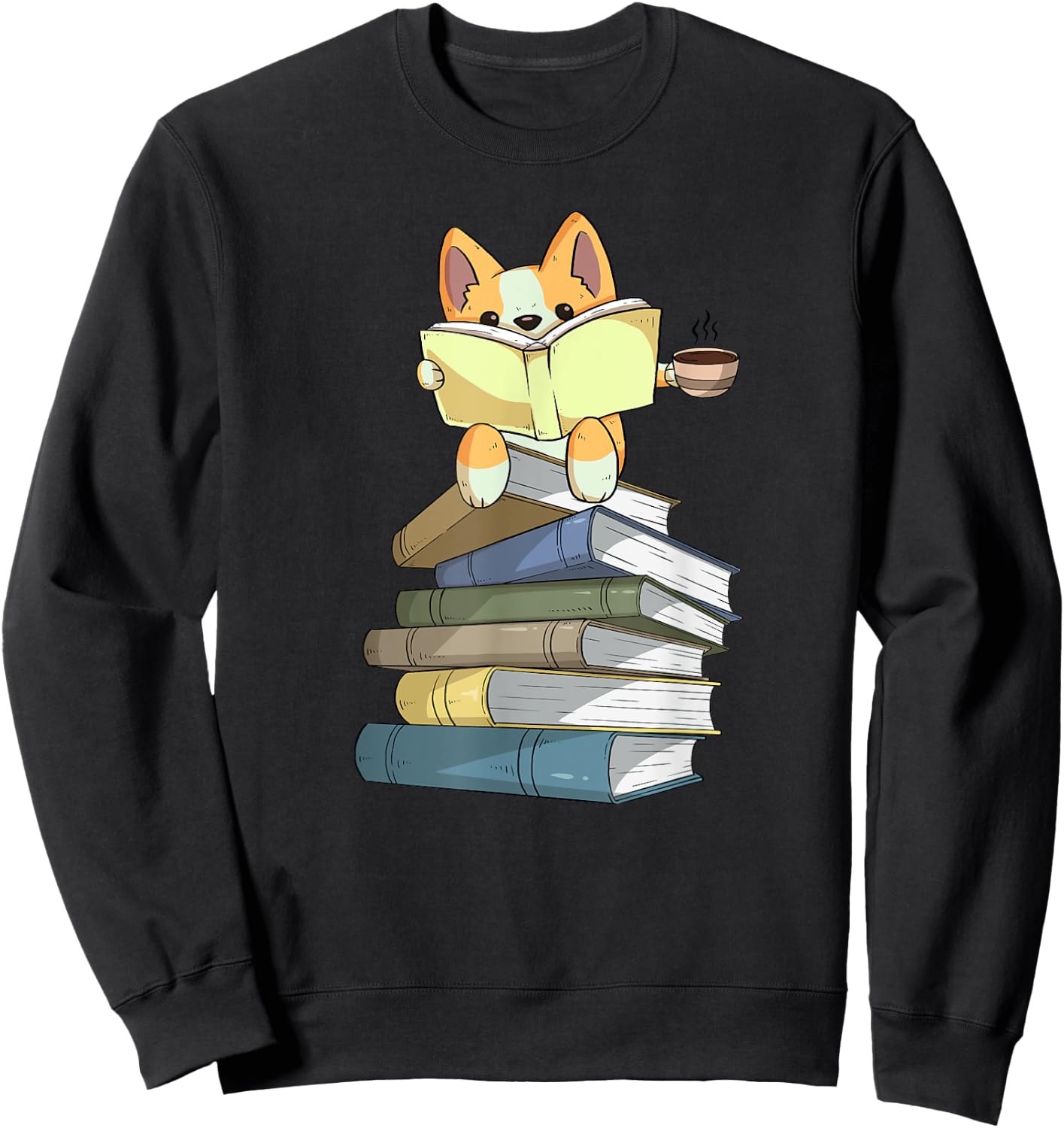 Welsh Corgi Books Coffee | Coffee Dog & Reading Lover Gift Sweatshirt - Sweatshirt | Black