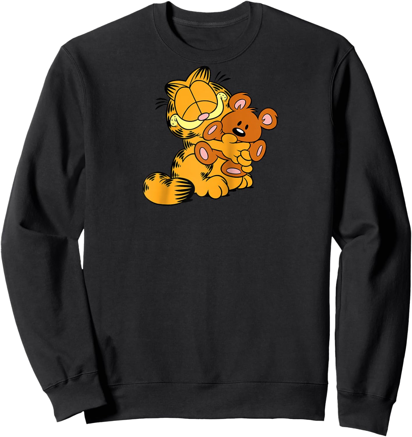 Garfield Hugging Pooky Cartoon Cat Raglan Baseball Sweatshirt - Sweatshirt | Black