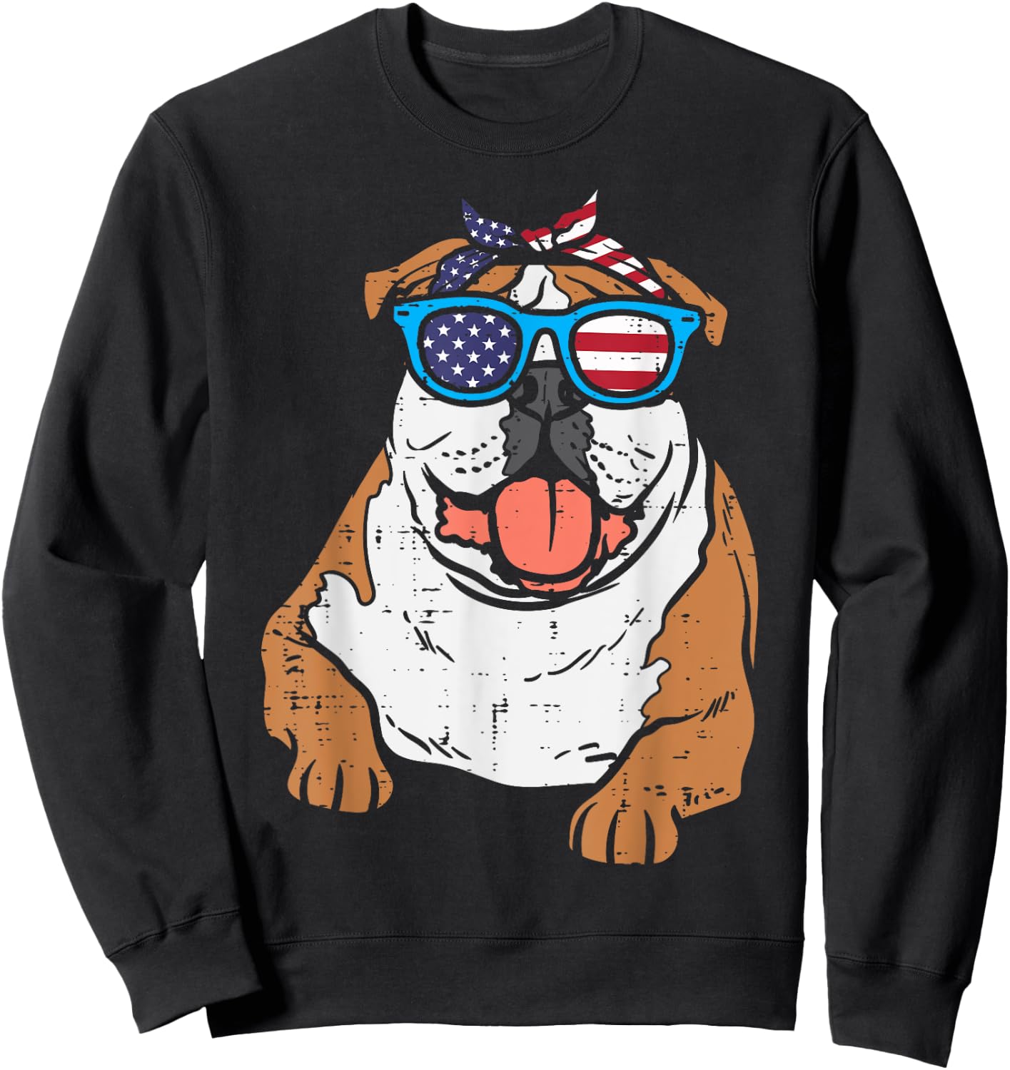 Bandana English Bulldog American USA 4th Of July Fourth Dog Kids Men Sweatshirt - Sweatshirt | Black