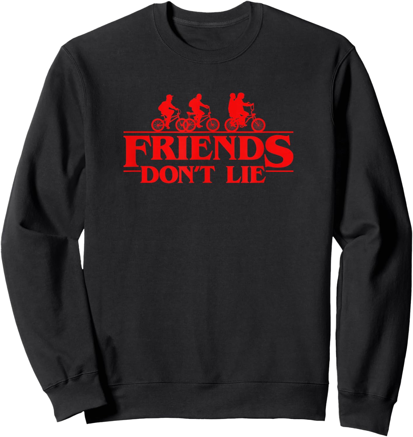 Stranger Things Group Shot Red Friends Don't Lie Sweatshirt - Sweatshirt | Black