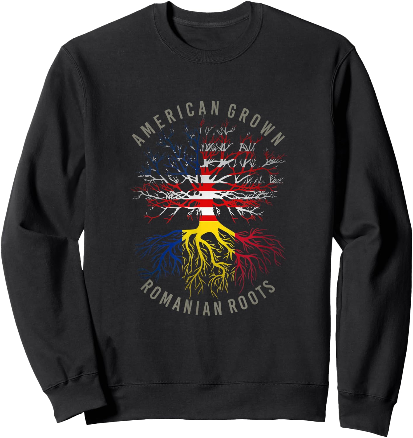 American Grown Romanian Roots USA Romania Flag Heritage Tree Sweatshirt - Sweatshirt | Black