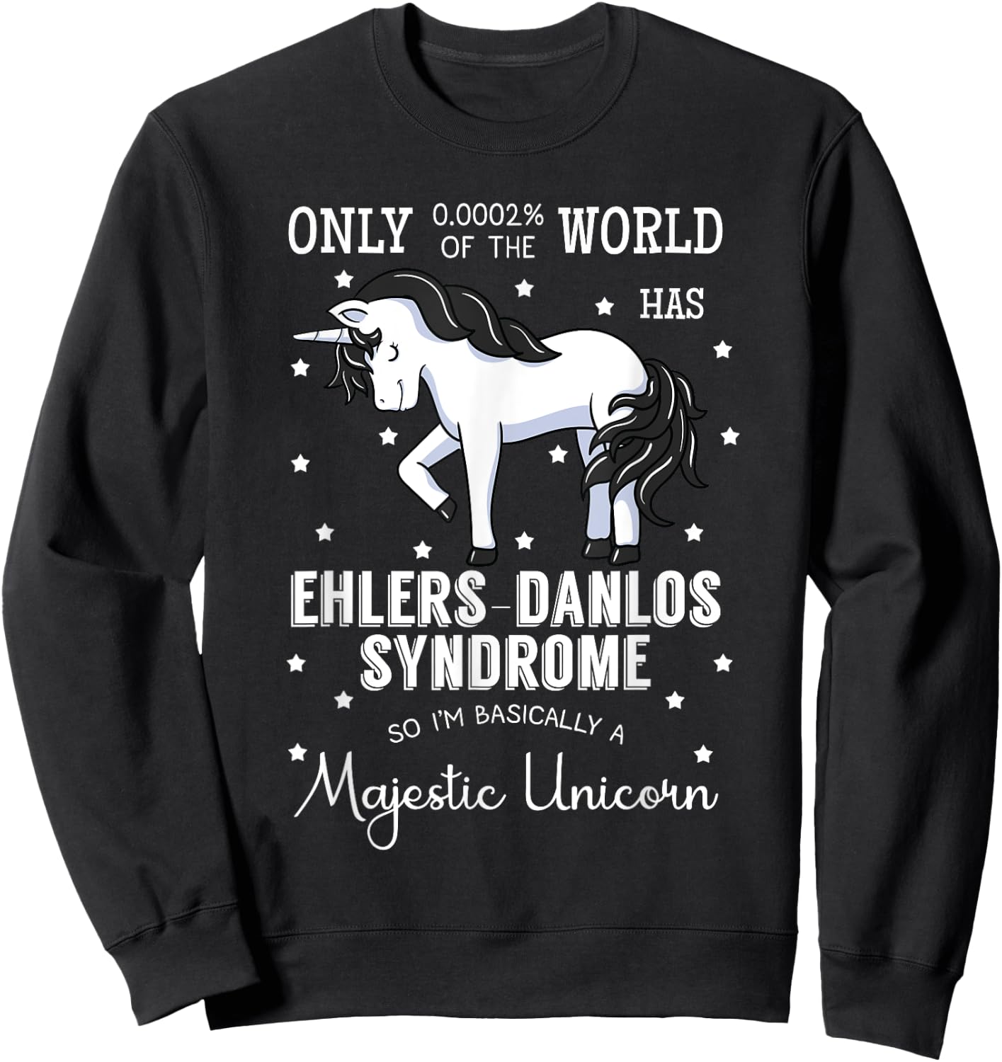 Majestic Unicorn Ehlers Danlos Black And White Zebra Stripe Sweatshirt - Sweatshirt | Black