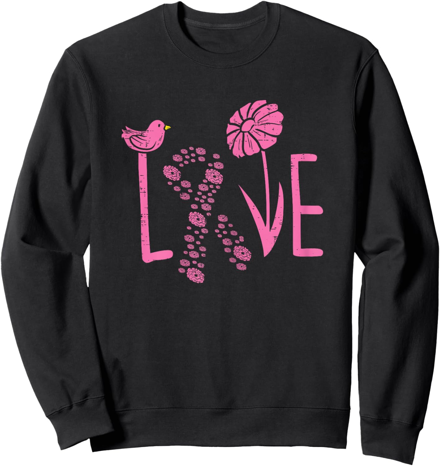 Love Pink Ribbon Flower Daisy Breast Cancer Awareness Gift Sweatshirt - Sweatshirt | Black