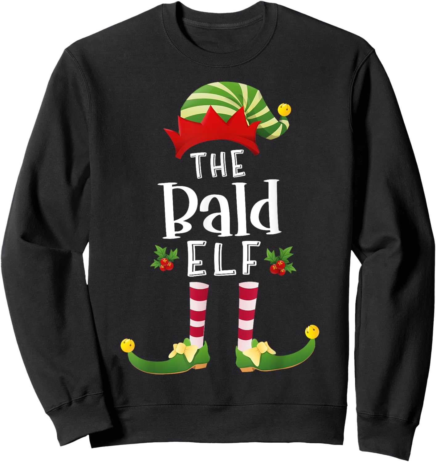 Bald Christmas Elf Matching Pajama X-Mas Party Sweatshirt - Sweatshirt | Black