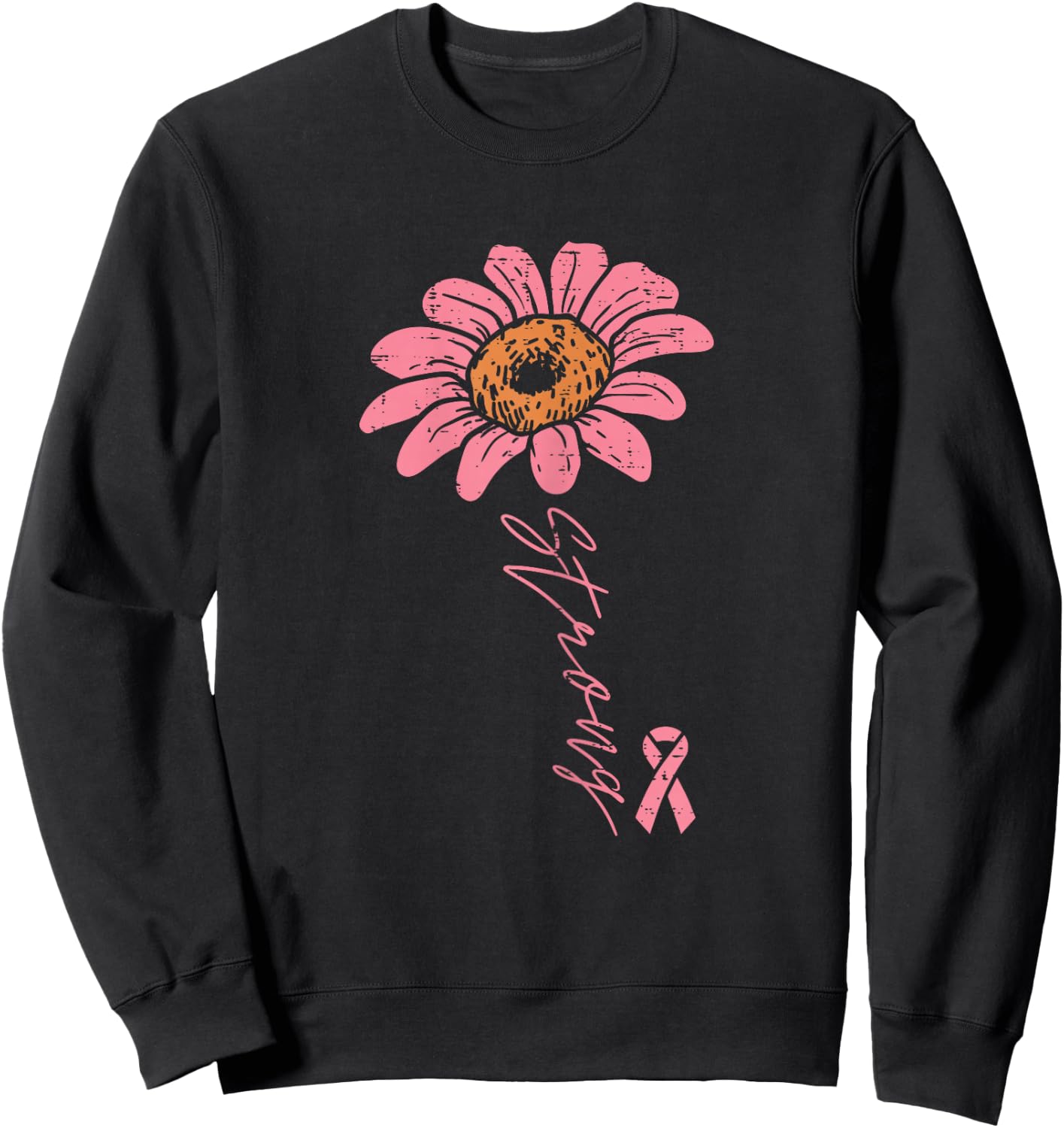 Pink Ribbon Sunflower Strong Breast Cancer Awareness Women Sweatshirt - Sweatshirt | Black