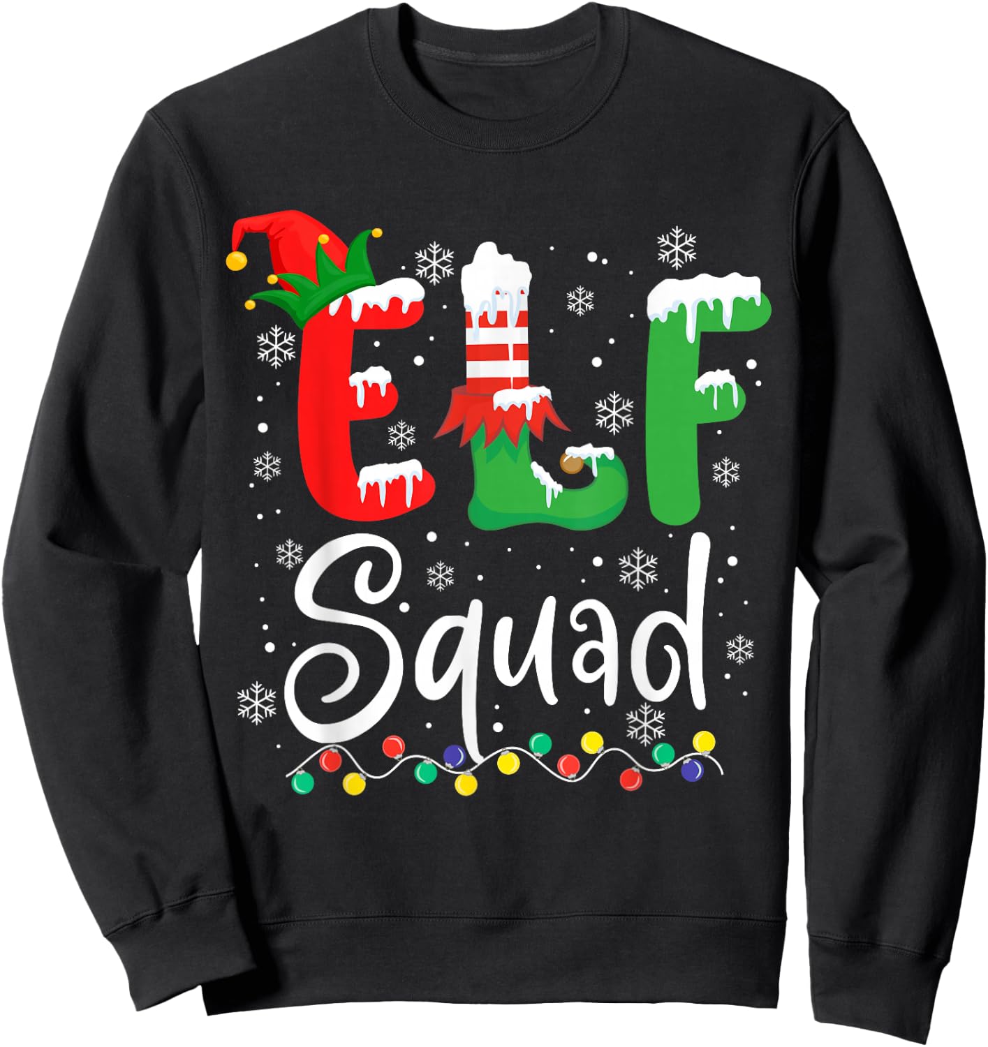 Elf Squad Funny Elf Family Christmas Matching Pajamas Xmas Sweatshirt - Sweatshirt | Black