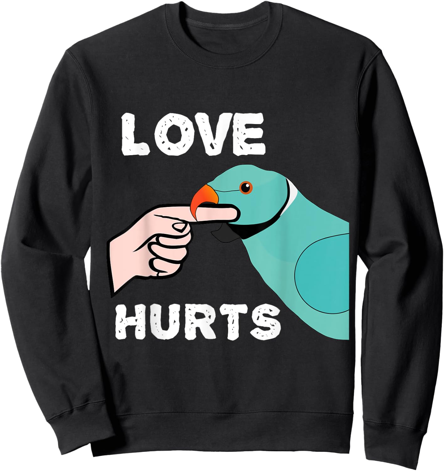 Love Hurts Blue Indian Ringneck Parrot Sweatshirt - Sweatshirt | Black
