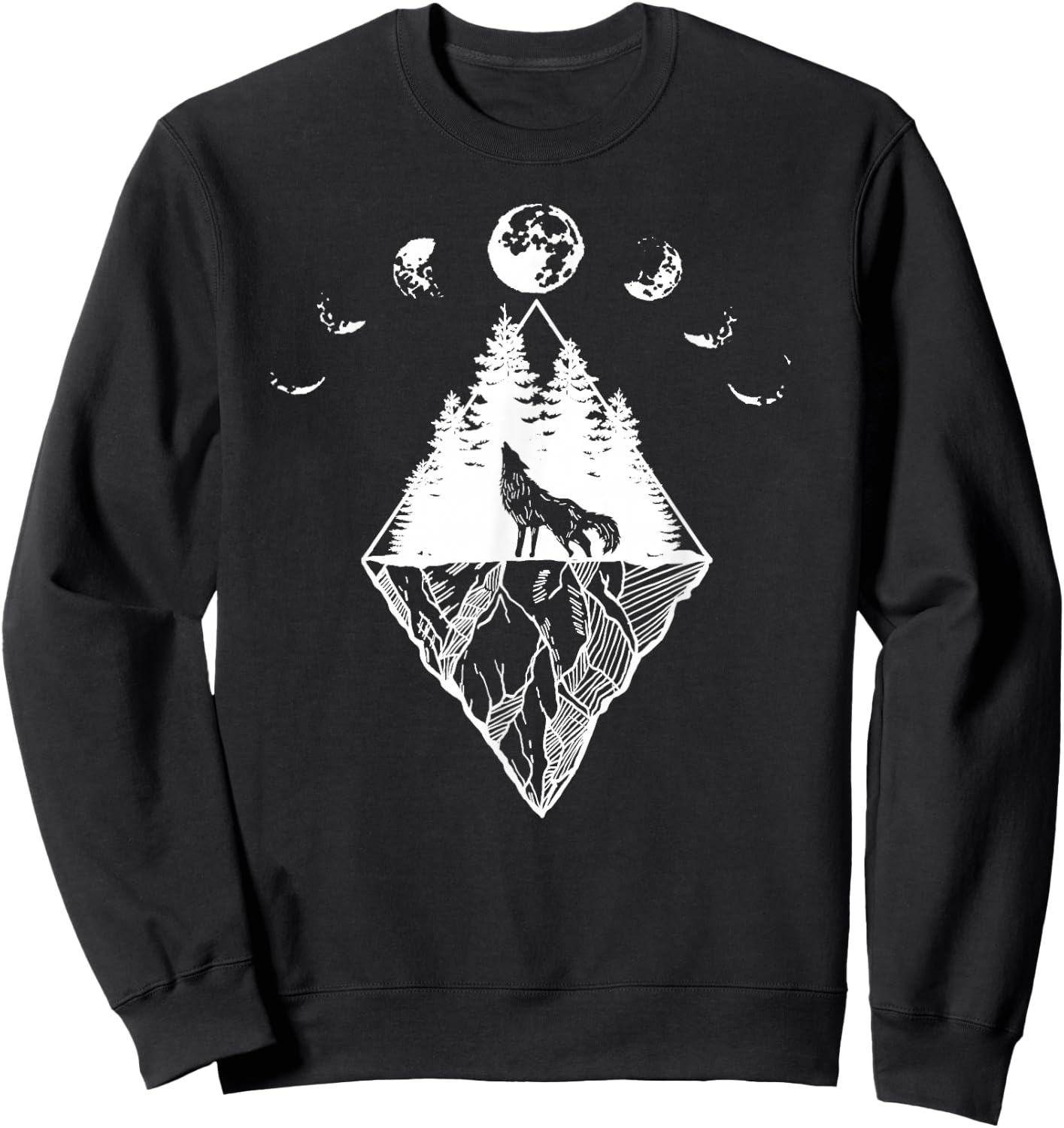 Howling Wolf Phases Of The Moon Sweatshirt - Sweatshirt | Black