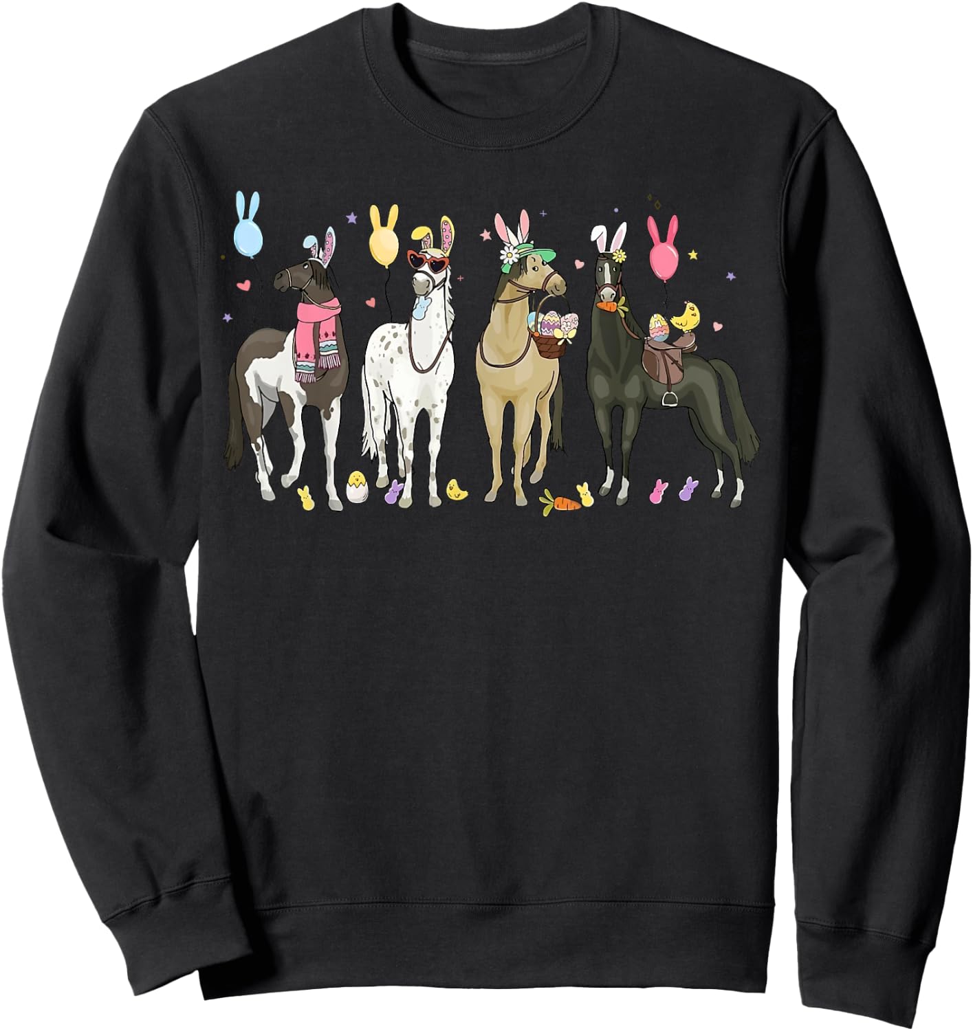 Funny Horse Easter Day Farm Animal Cute Bunny Horse Lover Sweatshirt - Sweatshirt | Black