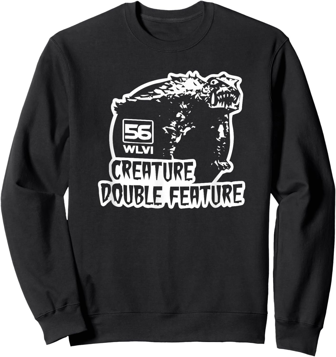 MRS- -Adults Retro Black Small Creature Double Feature 1970s Vintage Graphic Apparel Short Sleeve Sweatshirt - Sweatshirt | Black